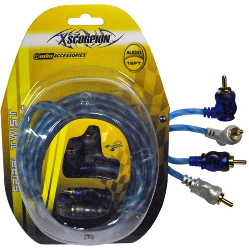 Xscorpion RCA Cable 18 Right Angle Blue/Platinum Twisted