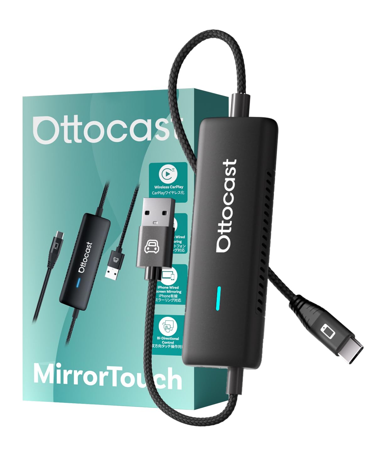 OTTOCAST Mirror Touch with Wireless Carplay Adapter, Mirror & Watch Any APP on The Car Screen, such as YouTube Netflix Tiktok Di