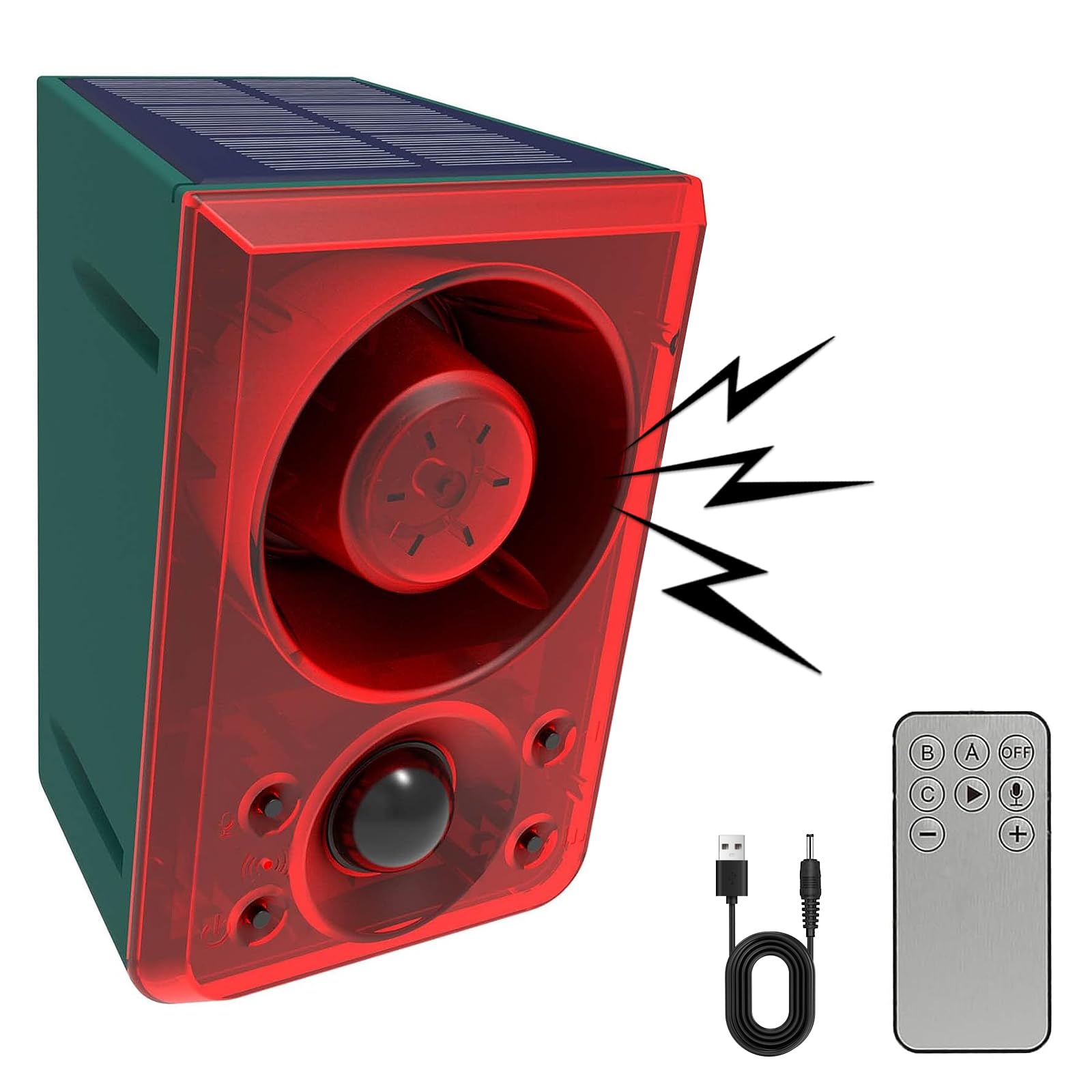 Chunhee Solar Outdoor Motion Sensor Alarm With Dog Barking Gunshot Sound, Support Recording And Adjustable Volume, 130Db Motion Detector Alarm With Remote For Chicken Coop, Garden, Yard, Farm