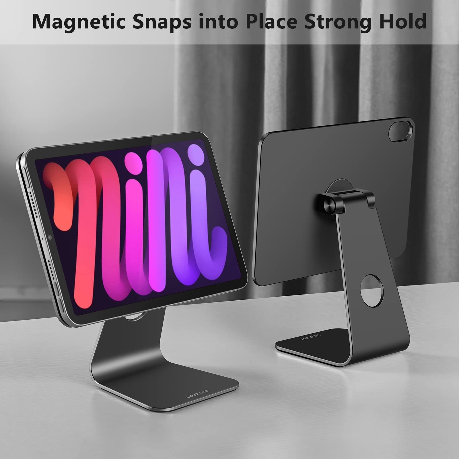 Lululook Magnetic Stand For Ipad Mini 6 (8.3 Inch, 2021), Adjustable Desk Tablet Holder, Aluminum Rotatable Floating Stand For Apple Ipad Mini 6 Drawing, Viewing (Gray)