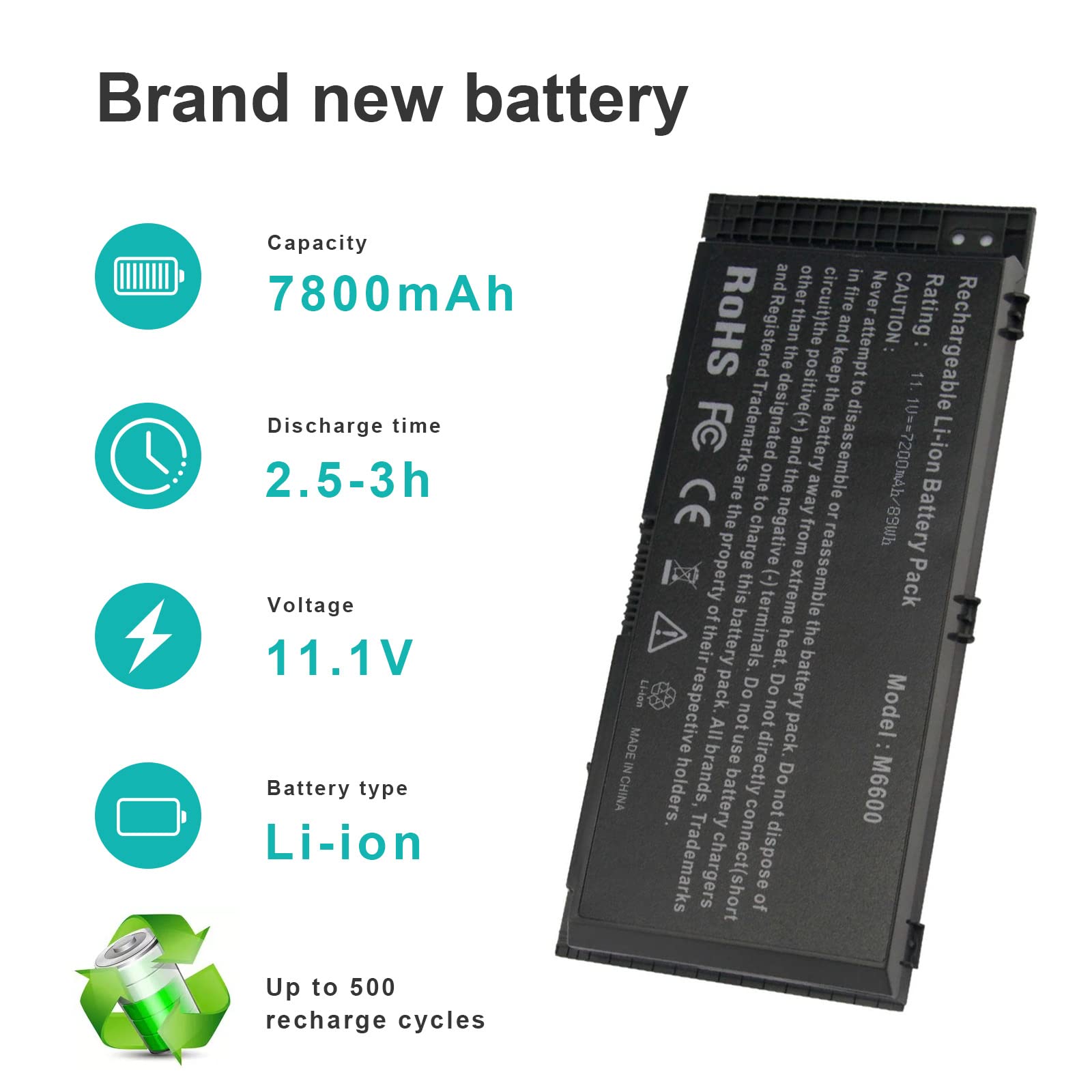 Futurebatt M6600 Laptop Battery for Dell Precision M4600 M4700 M6600 M6700 M6800 Li-ion 89Wh 11.1V