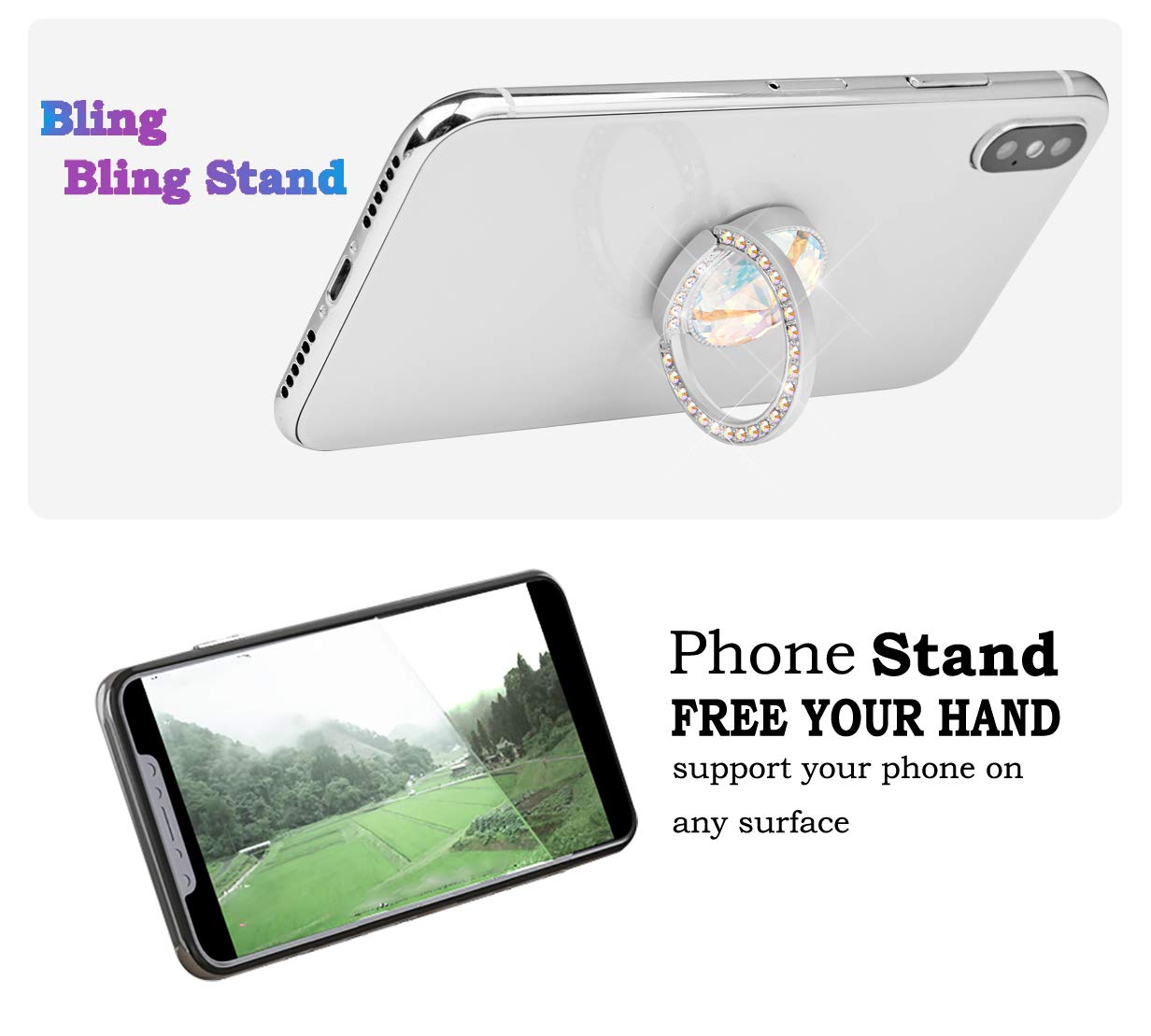 Lenoup Glitter Bling Bling Phone Ring Holder,Sparkle Phone Ring Grip Artificial Diamond Stand,Rhinestone Cell Finger Ring For Ph