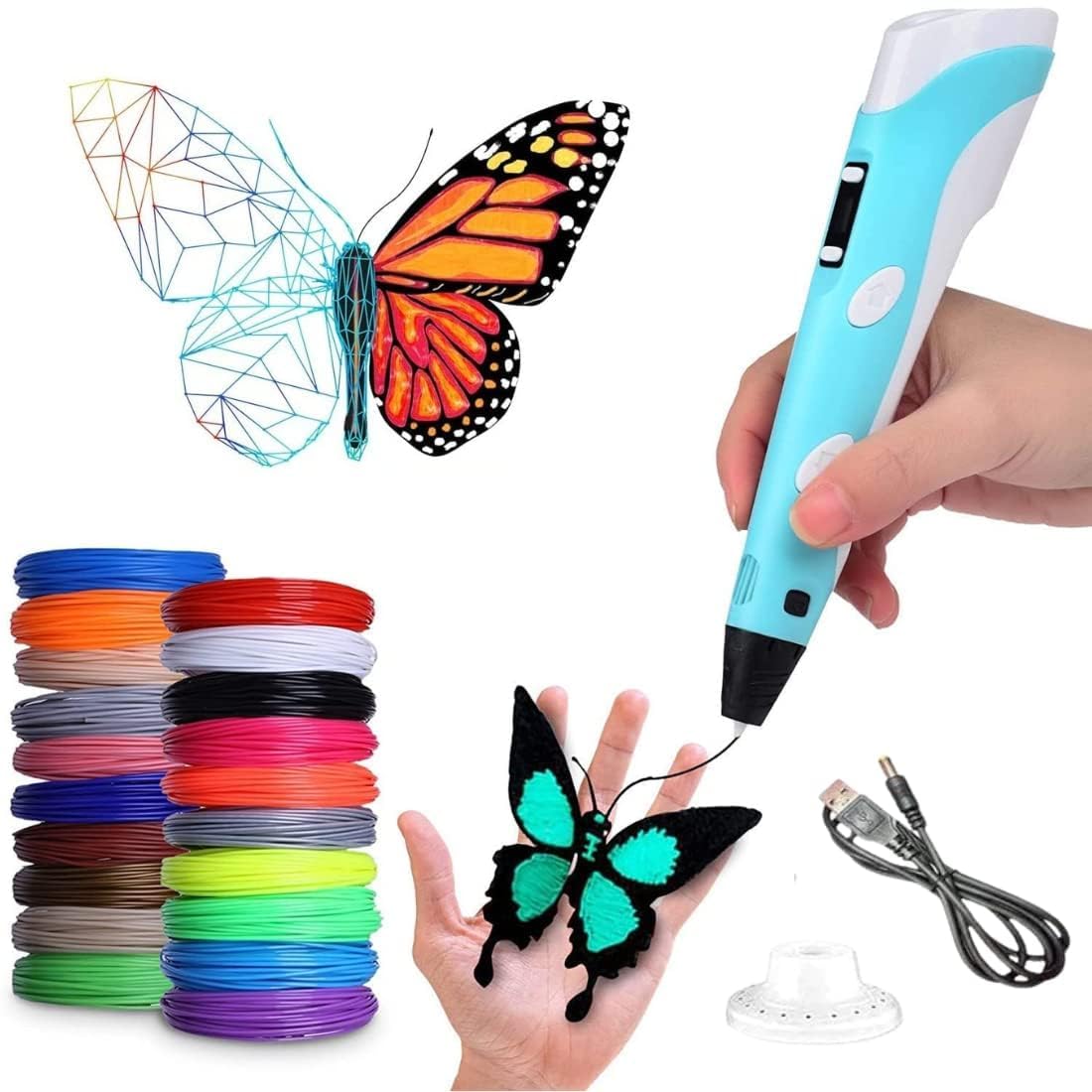 Vikrida Combo Set Of 3D Pen, Lcd Display With 10 Pcs 5 Metre +3 Pcs 5 Metre Different Color Of Pla Filament Refills (1.75 Mm), C