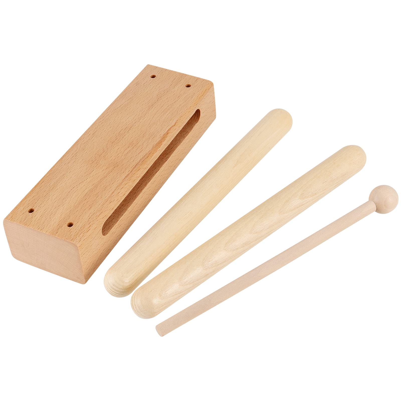 Sehoi 2 Pack 7 Inches Wood Rhythm Block, Musical Wood Block Percussion Instrument With Mallet, Solid Hardwood Percussion Rhythm
