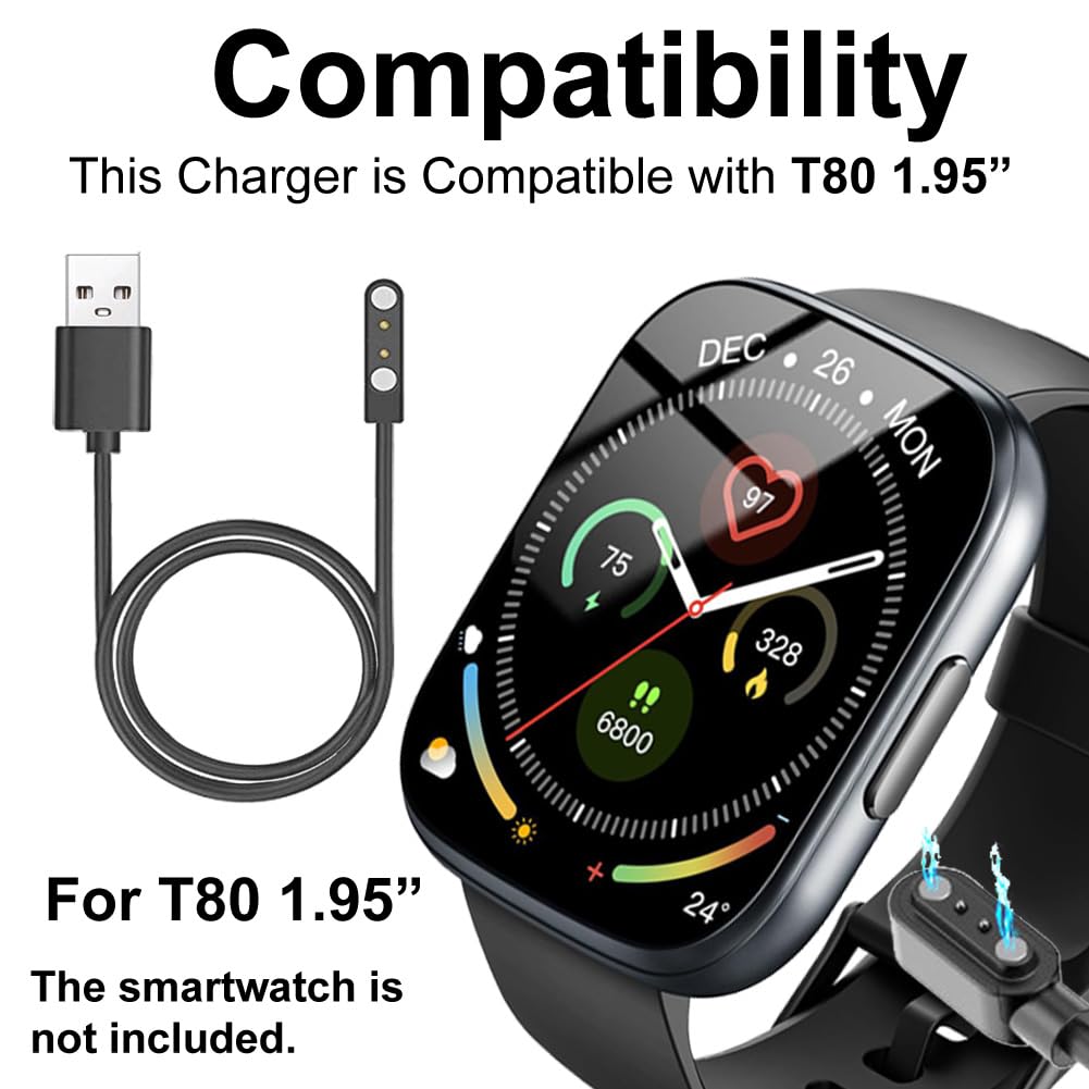 Smaate Smart Watch Cables Compatible With Cillso T80 1.95    Smartwatch, 2-Pack