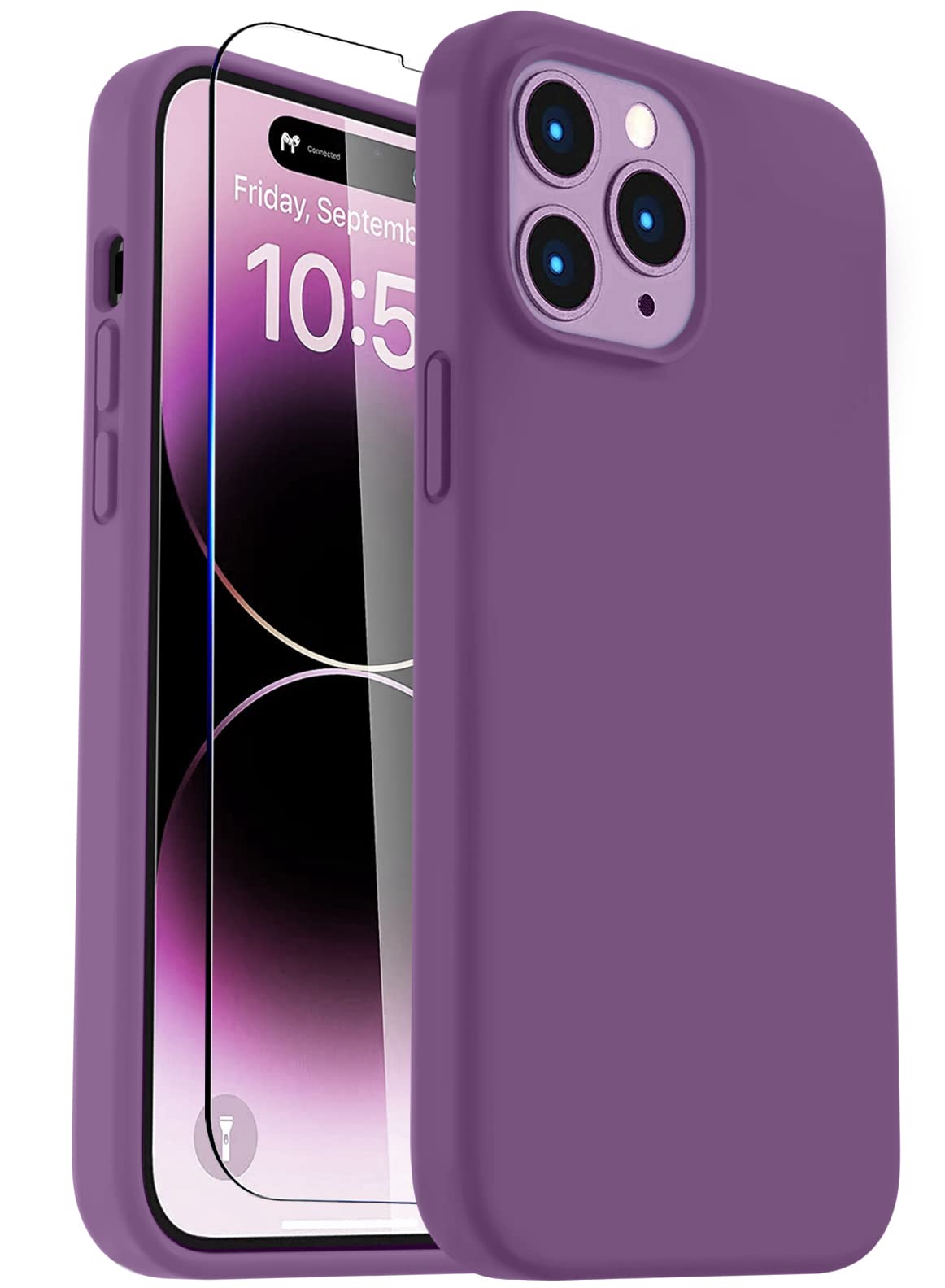 Love 3000 Compatible With Iphone 14 Pro Case With Screen Protector, Slim Premium Liquid Silicone Phone Case For Iphone 14 Pro, [