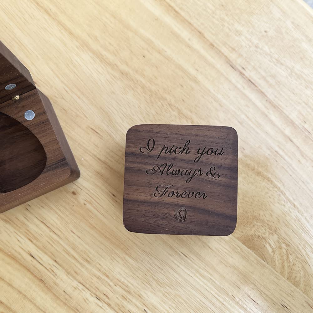 Llerra Walnut Guitar Pick Storage Box, Can Hold Many Picks, I Pick You Always And Forever, Guitar Gifts For Boyfriend Husband, 1