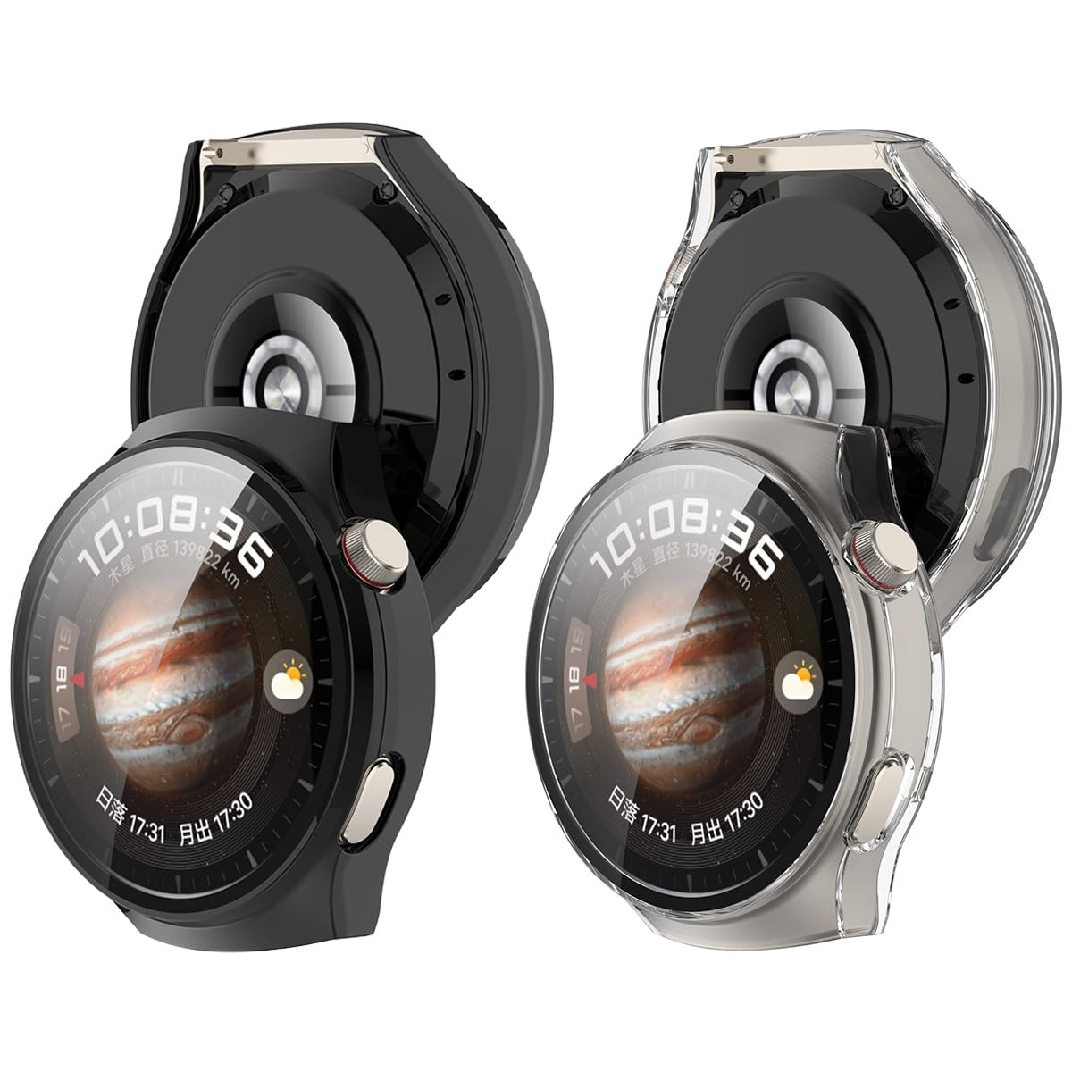 Micteney 2-Packs Screen Protector Case Compatible With Huawei Watch 4 Pro, Cover Case For Huawei Watch 4 Pro (Black+Transparent)