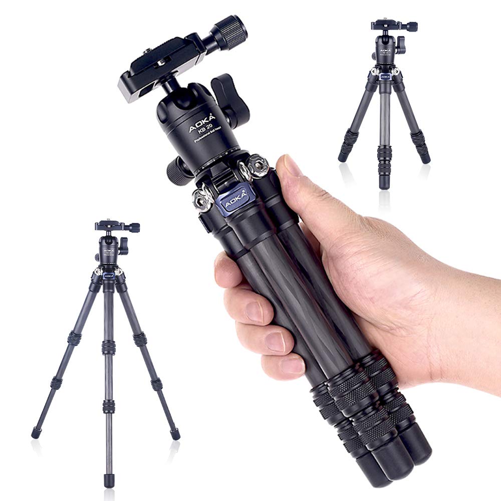 Aoka 15.7In/0.97Lb Lightweight Compact Carbon Fiber Tripod With 360 Ballhead Travel Mini Tripod For Mobile Phone And Compact Mir
