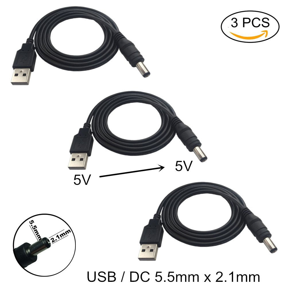 Dzydzr 3 Pcs 1M Extension Cable Usb To Dc Cable   5V Usb 2.0 Port Male To Dc 5V Male 5.5Mm X 2.1Mm Power Cord (3.3Ft)