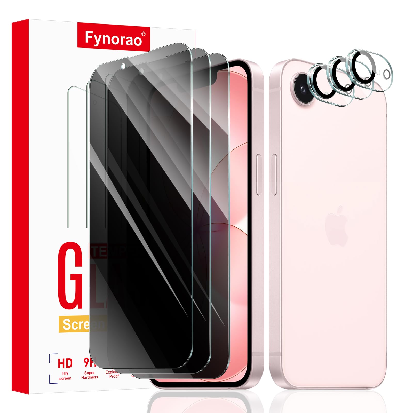 3+3-Pack, Privacy Screen Protector and Camera Lens Protector for iPhone 16e/17e, Anti-Spy Tempered Glass Film, Dark Private Blac