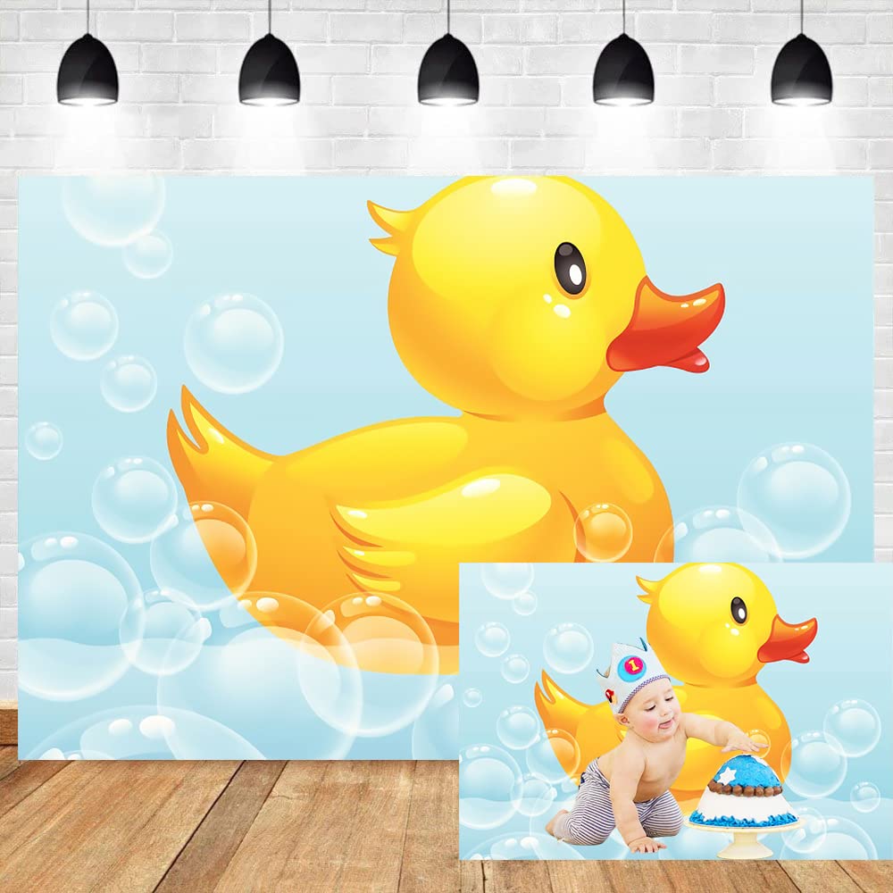 Dorcev 6X4Ft Yellow Swimming Duck Backdrop Bubble Rubber Duck Sweet Baby Shower Blue Background For Photography Newborn Infant K