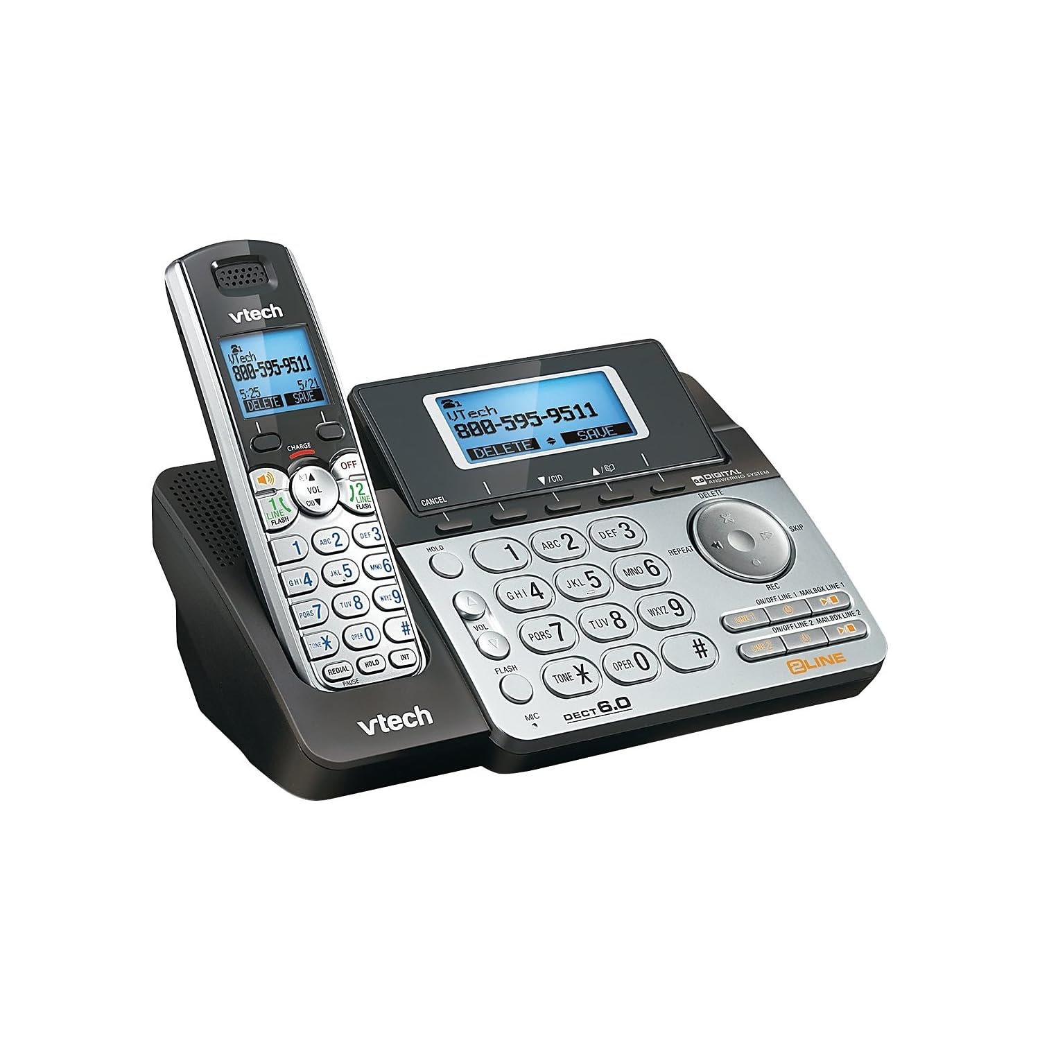 Vtech Ds6151-2 2 Handset 2-Line Cordless Phone System For Home Or Small Business With Digital Answering System & Mailbox On Each