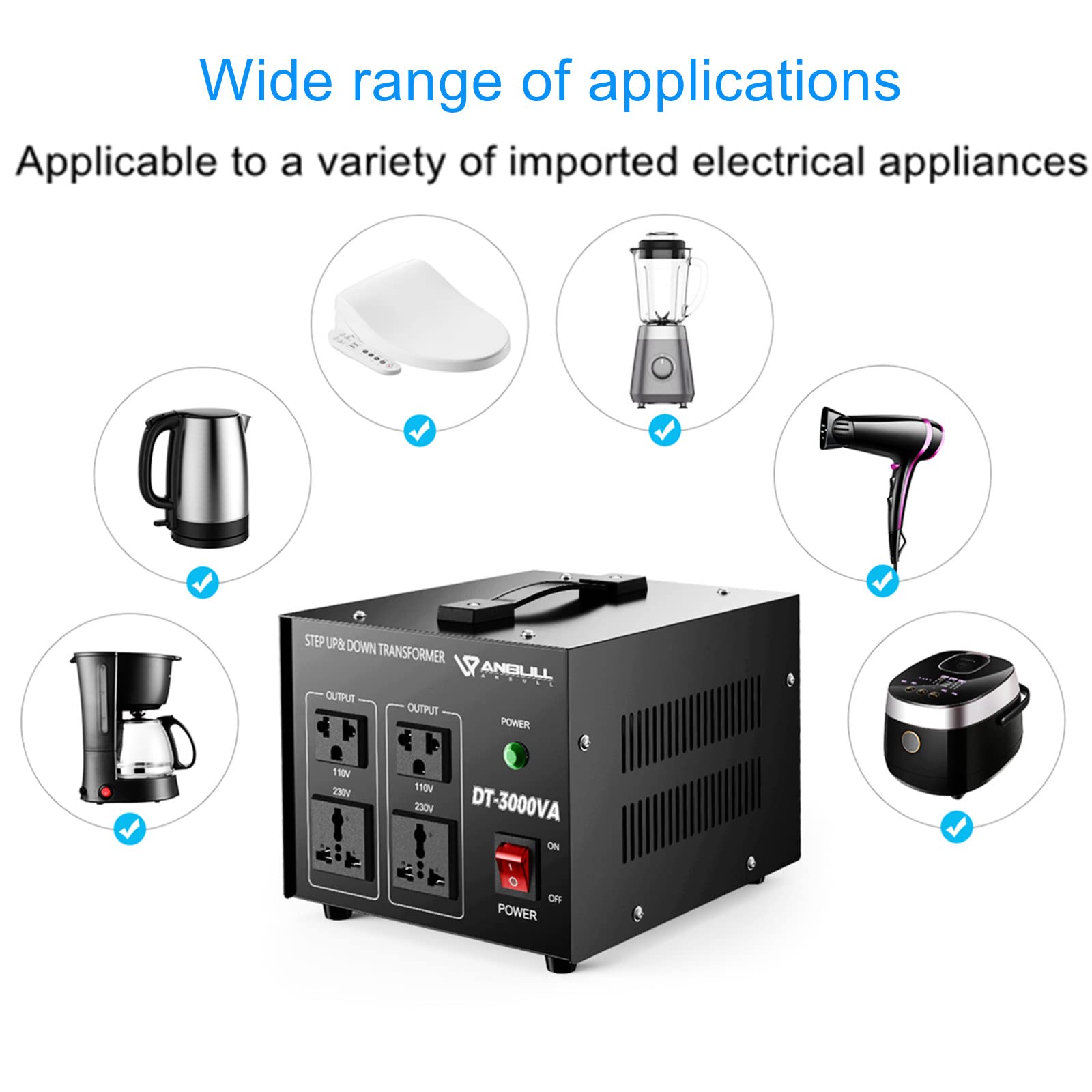 Anbull 3000 Watt Voltage Converter Transformer   Heavy Duty Step Up/Down Ac 110V/120V/220V/240V Power Converter   Circuit Breake