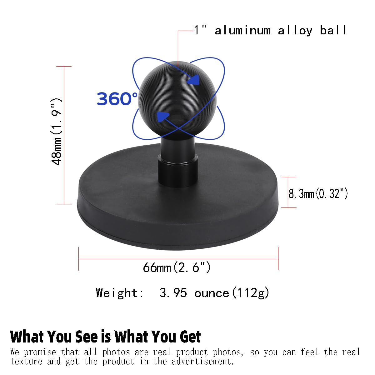 66Mm(2.6'') Diameter Round Magnet Mount Base With 1'' Ball,Compatible With Ram Mounts B Size Double Socket Arm And Other 1Inch B