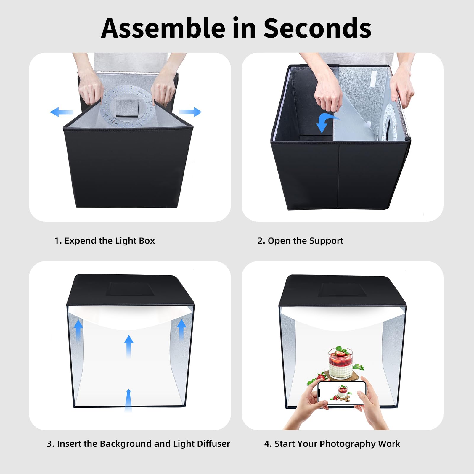 Glendan Light Box Photography, 16''X16'' Portable Photo Light Box With 112 Led Lights & 6 Kinds Of Double Sided Color Backdrops