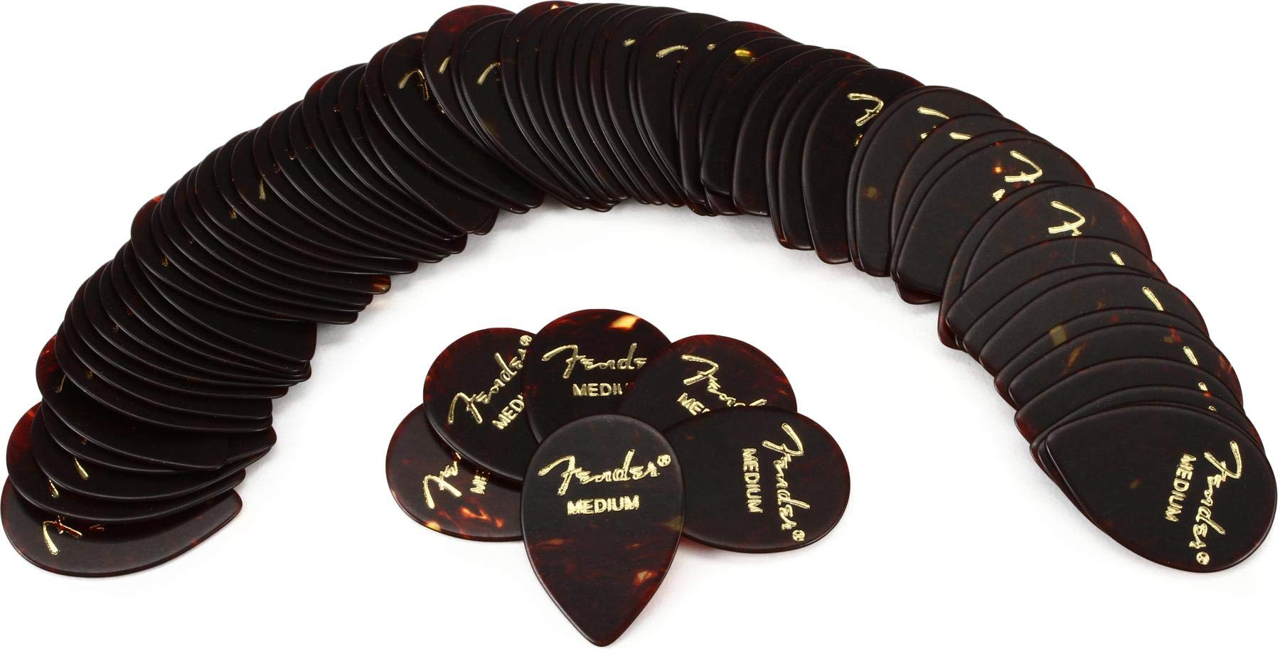Fender Classic Celluloid Guitar Picks 358 Shape, Guitar Accessories, Tortoise Shell, Medium, 72-Pack