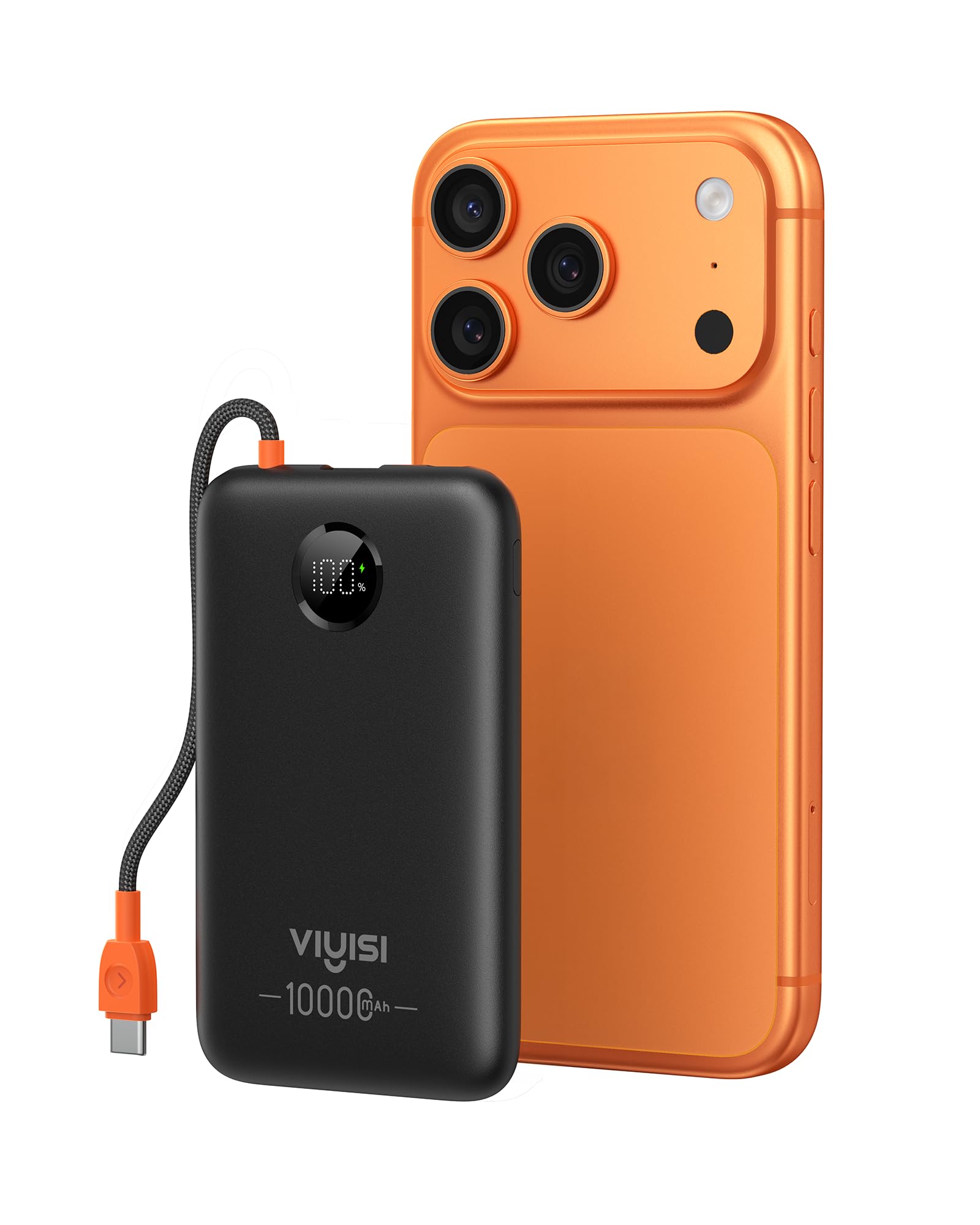 VIYISI Ultra Slim Portable Charger Small 10000mah with Builtin USB C Cable
