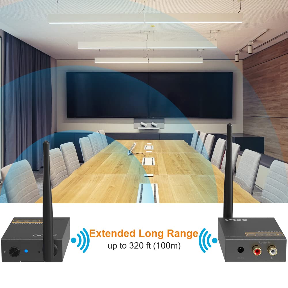 Ymoo 2.4Ghz Wireless Audio Transmitter Receiver,48Khz/24Bit Hifi Audio,20Ms Ultra Low Latency,320Ft Long Range Rca Jack Adapter