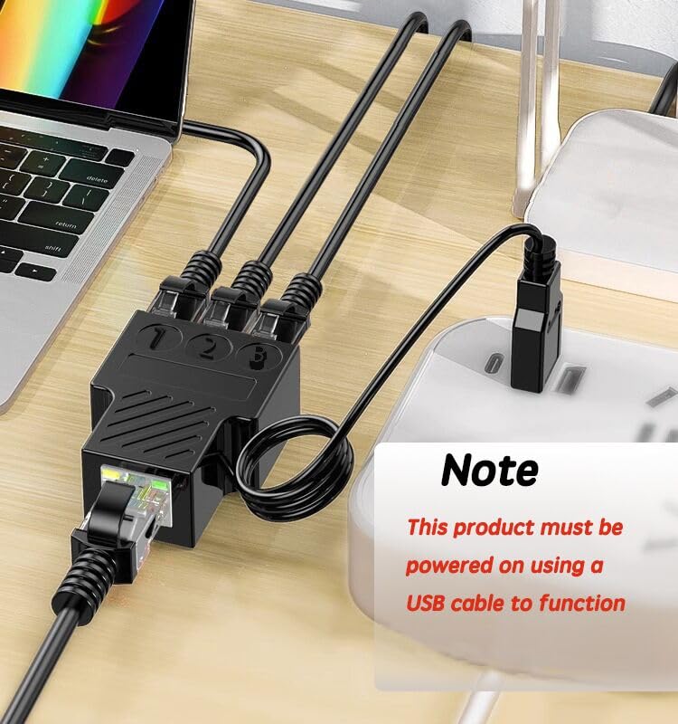 Rj45 Ethernet Splitter Adapter,Aoiutrn 1 To 3 Ports [3 Devices Simultaneous Networking] Network Extension With Usb Power Cable 100 Mbps Internet Speed 8P8C Extender Plug Lan Interface For Cat5/6/7/8