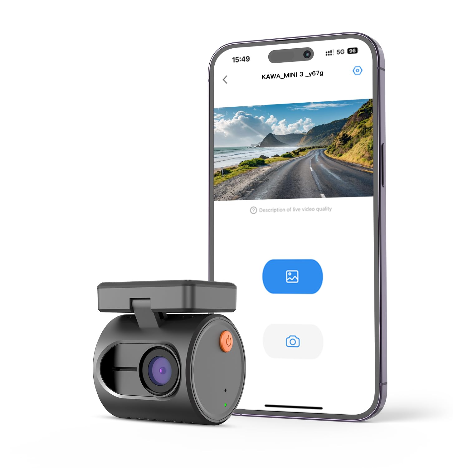 Tiny Dash Cam, Kawa 1296P Qhd Mini Car Camera Dash Cam   Voice Control, Wdr/3D Dnr With Super Night Vision, 24H Parking Monitori