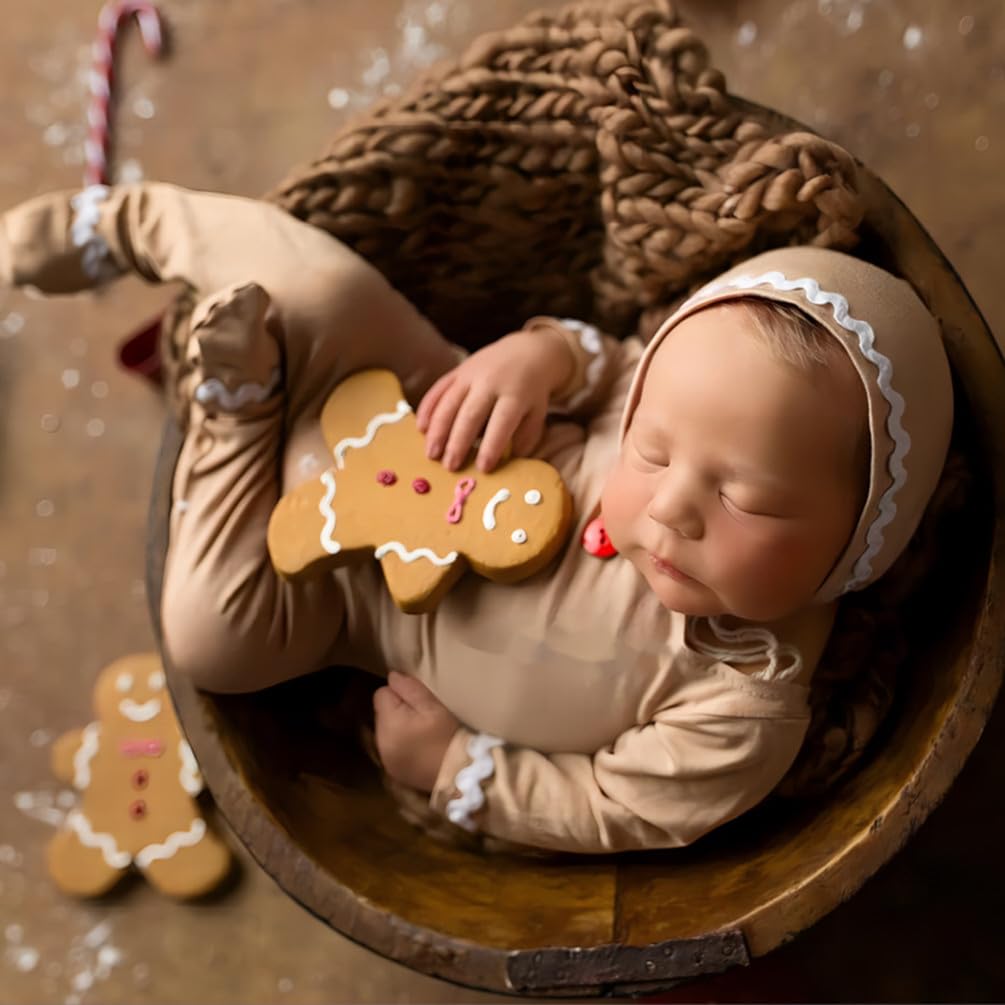 Christmas Newborn Baby Photo Shoot Props Outfits Crochet Clothes Santa Claus Red Hat Pants Photography Props (Khaki)