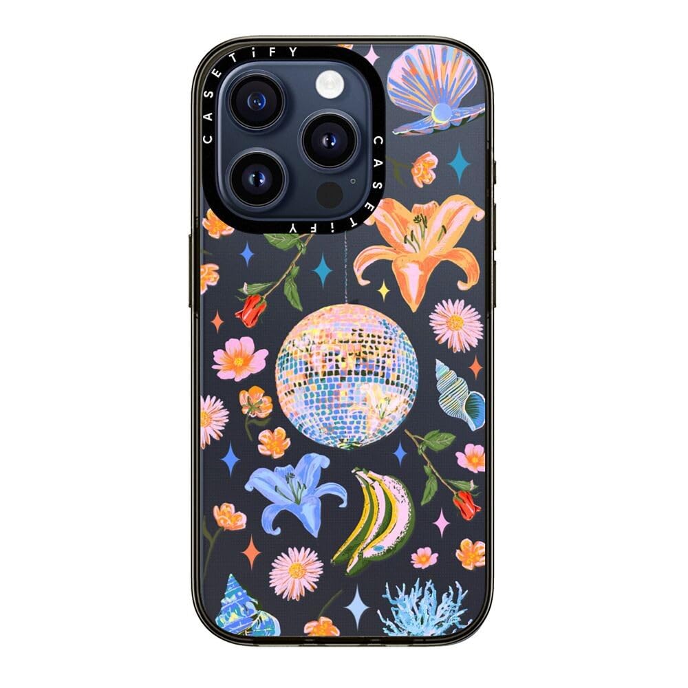 Casetify Compact Case For Iphone 15 Pro [2X Military Grade Drop Tested / 4Ft Drop Protection]   Disco Magic   Clear Black