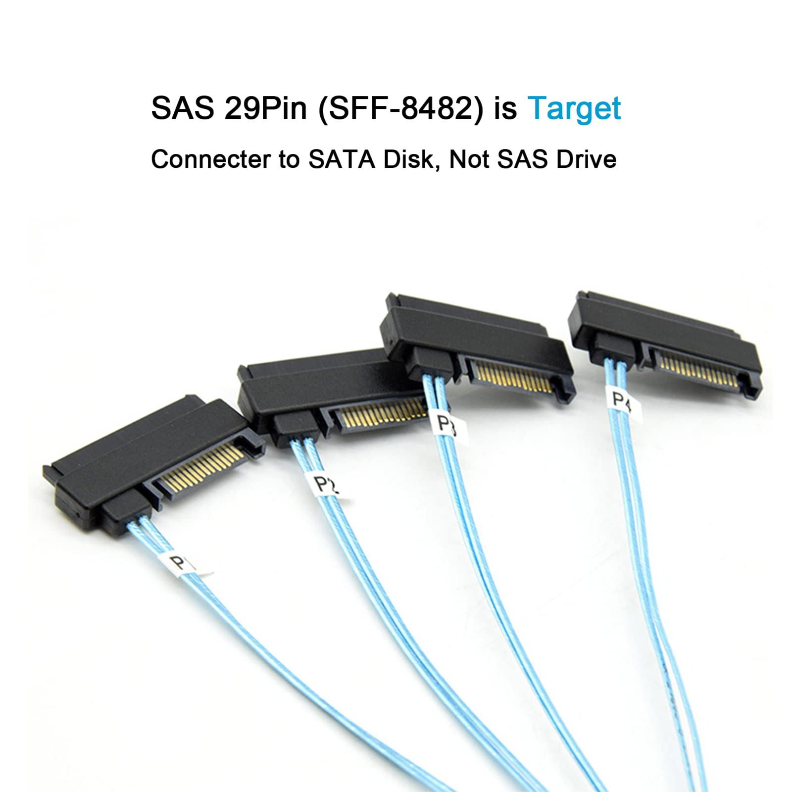 Adcaudx Mini Sas To Sas Cable: 0.5M Sff 8087 To Sas Sff 8087 To Sff 8482 4X Sas With Sata Power Adapter Cable (1.6Ft)