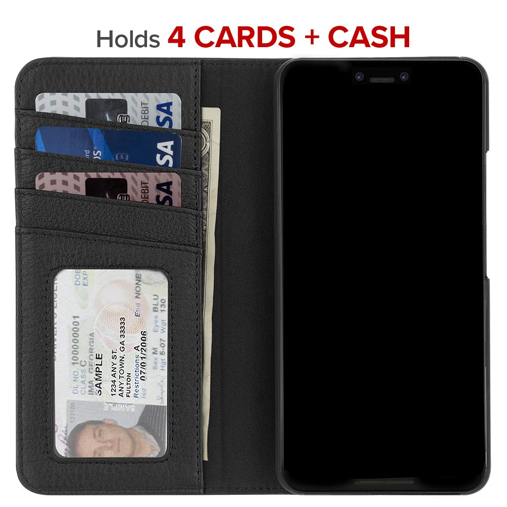 Case Mate   Google Pixel 3 Case   Leather Wallet Folio   Black Leather