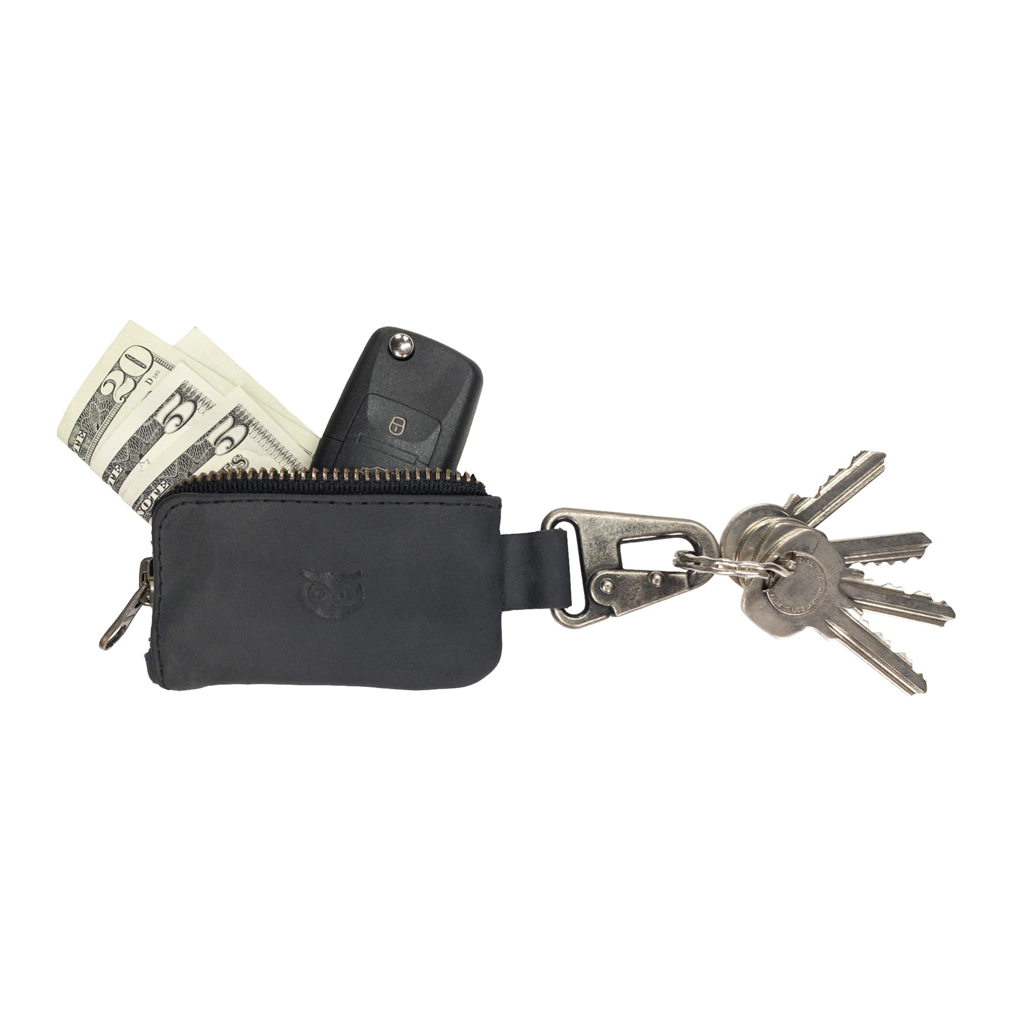 Hide & Drink, Car Key Holder With Keyring, Headphone & Charging Cables, Cash Zipper Case With Clasp, Full Grain Leather, Handmad