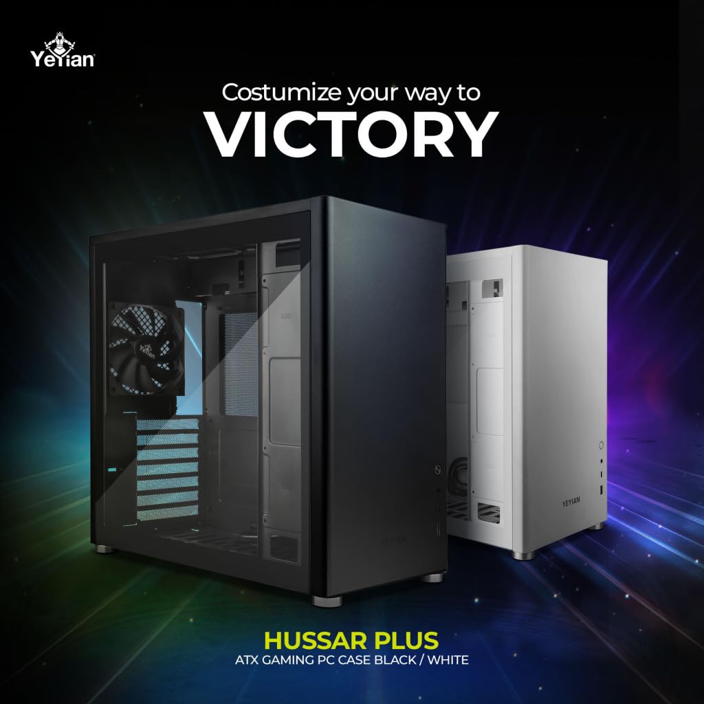Yeyian Atx Gaming Pc Case Hussar Plus, Atx/Micro Atx/Mini Itx Tower Case With Tempered Glass Side Panel, Dust Filter | Vertical