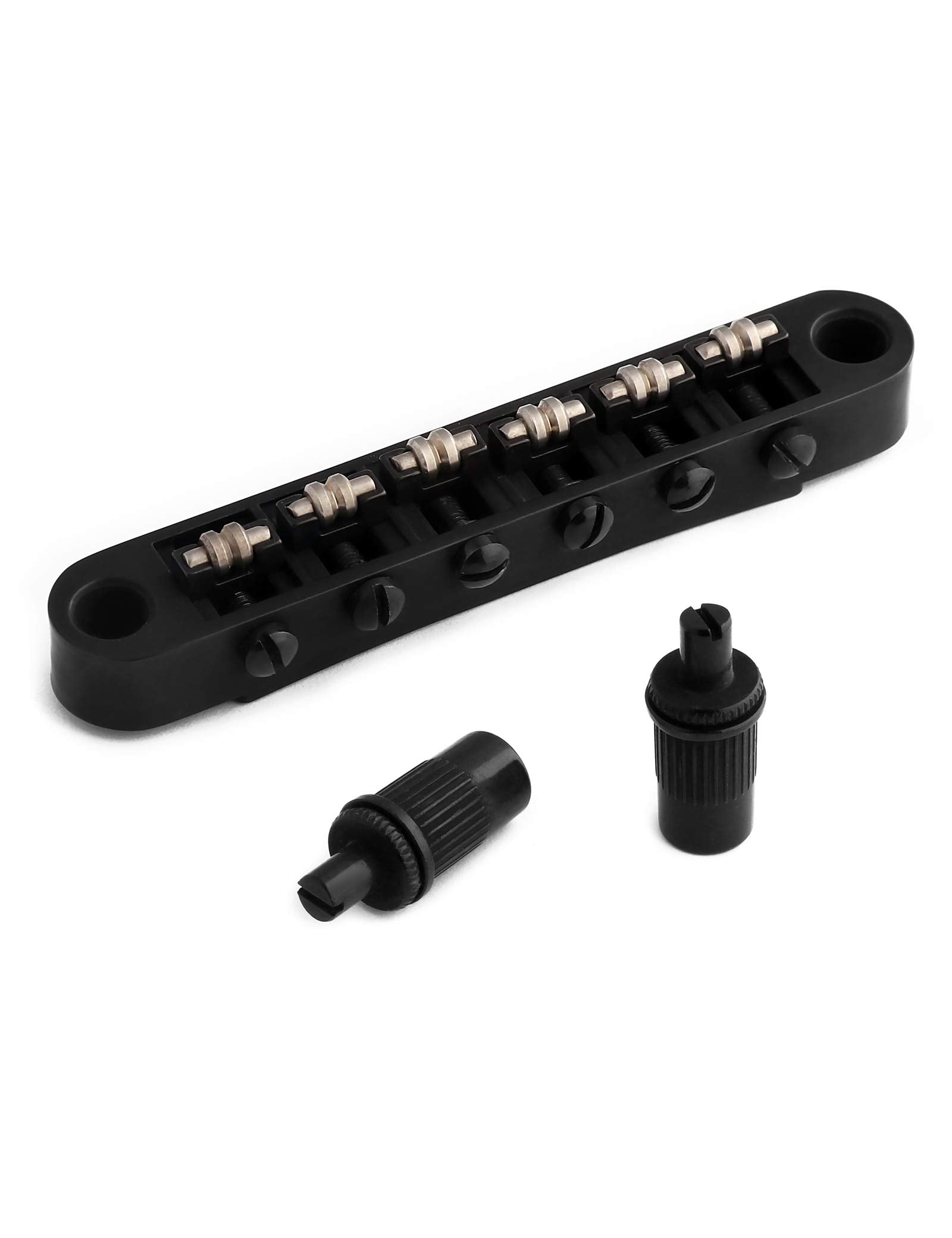 Holmer Tune O Matic Style Guitar Bridge Roller Saddles 6 String Black Plated Compatible With Lp Les Paul Sg Style Electric Guita