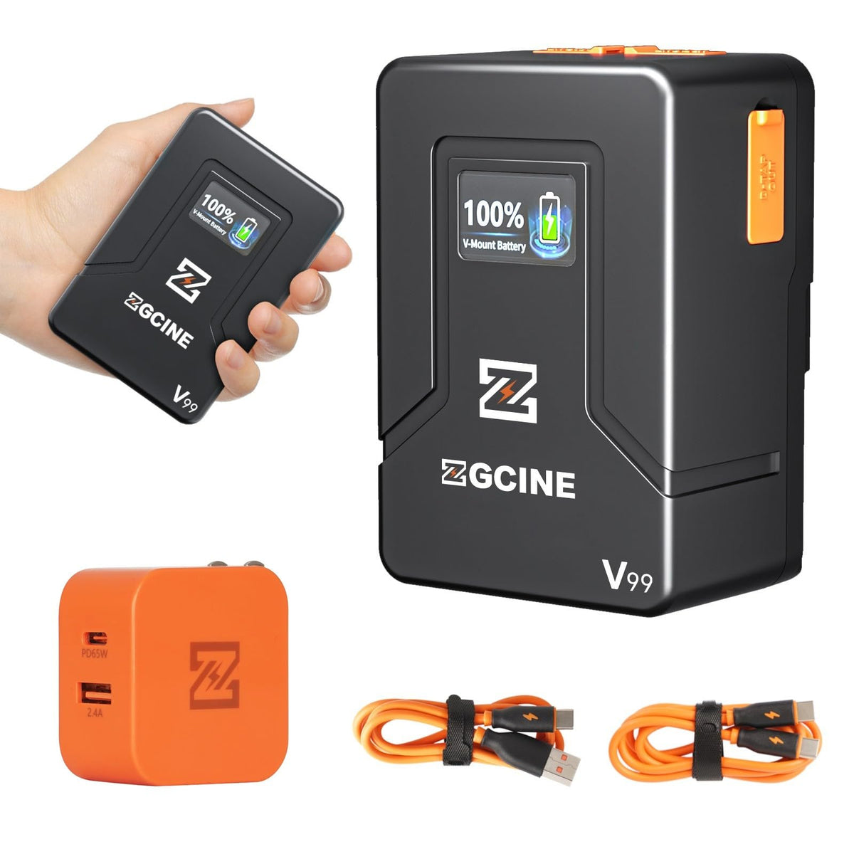 Zgcine Zg V99 V2 Upgraded Version Mini V Mount Battery With 65W Pd Charger Kit, 99Wh 14.8V Support D Tap/Bp/Input And Output, V Lock Battery Compatible With Bmpcc 6K Pro/Canon Eos R5C/Sony Fx3