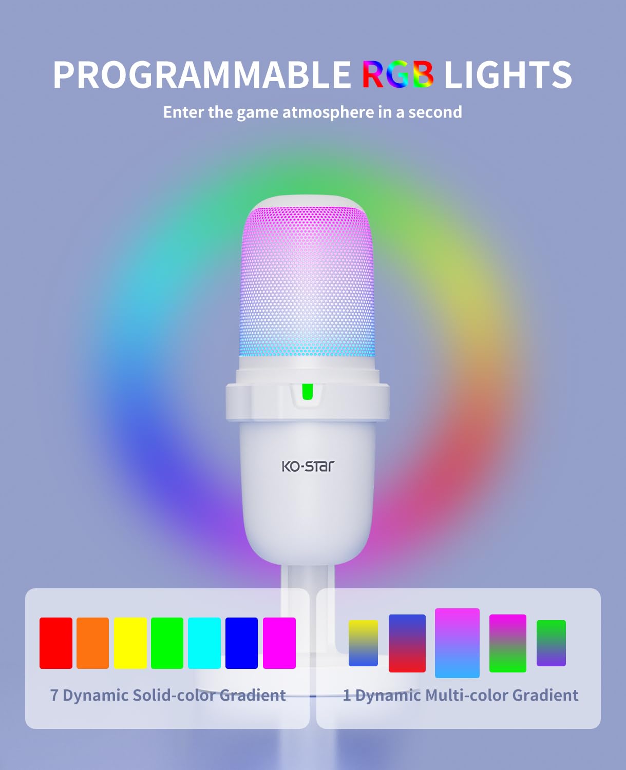 Usb Microphone For Pc,White Mini Microphone,Computer Gaming Mic For Ps4/ Ps5/ Mac,Condenser Mic With Quick Mute,Rgb Streaming Mi