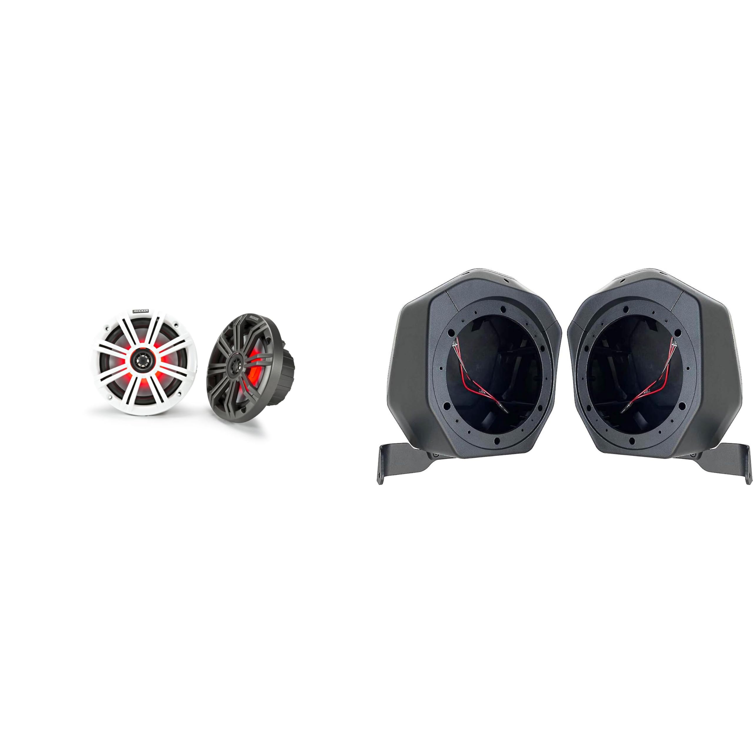 KICKER 45KM654L 6.5 LED Marine Speakers and Rear Speaker Pod 6.5in Compatible with Ford Bronco 2021-2024 4-Door