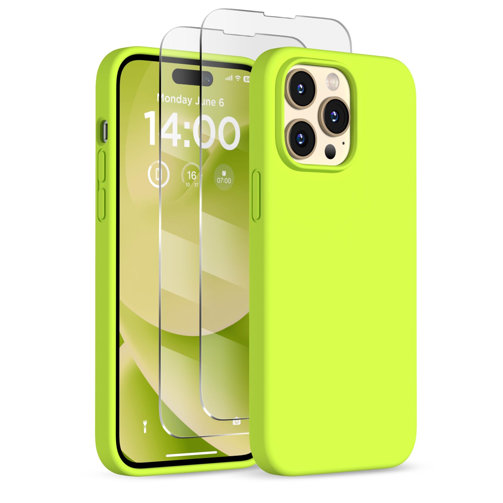 COFFKER Designed for iPhone 14 Pro Case, Liquid Silicone Case [2X Screen Protectors], Shockproof Slim Thin Phone Case with Anti-