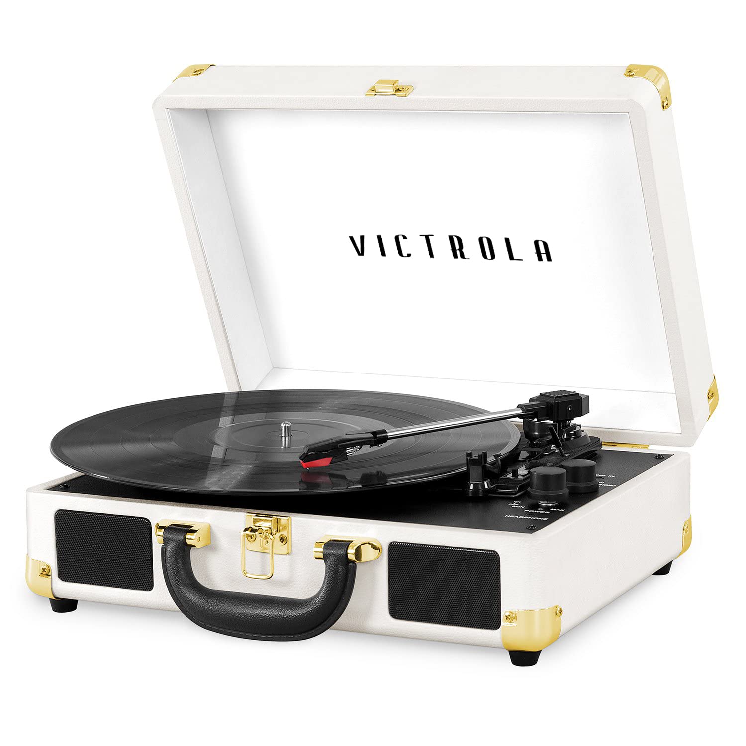 Victrola Vintage 3 Speed Bluetooth Portable Suitcase Record Player With Built In Speakers | Upgraded Turntable Audio Sound|White