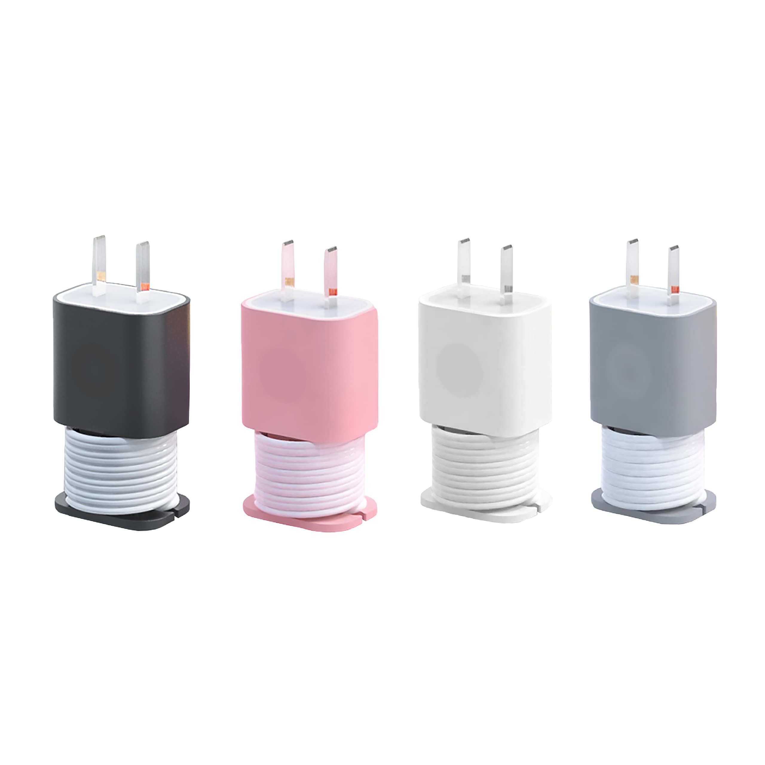 365Home 4-Pack 2 in 1 Silicone Charger Protector with Cord Wrap, iPhone Silicone Power Adapter Case, Snapback Charger Winder, Co