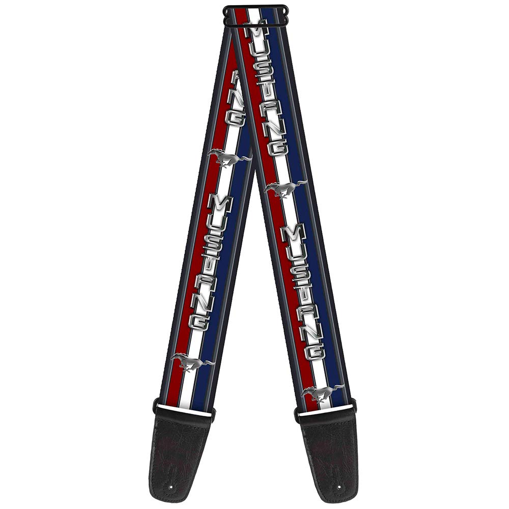 Guitar Strap Mustang Text Tri Bar Stripe 2 Inches Wide