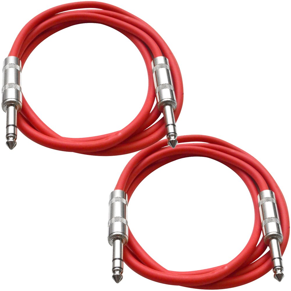 Seismic Audio Speakers TRS Male  to TRS Male  Patch Cable, 6 Foot Balanced Cord, Pack of 2, Red