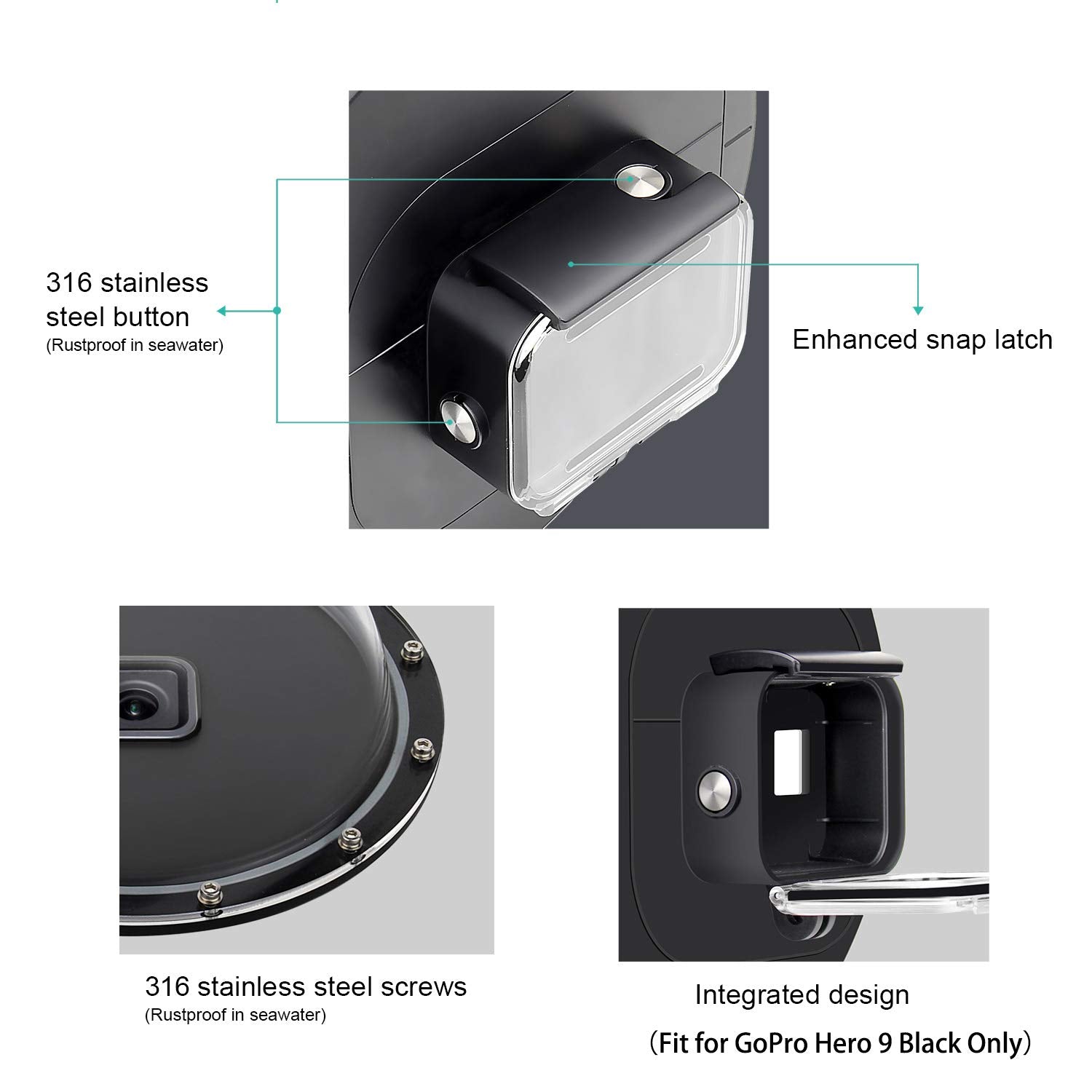 Soonsun Dome Port For Gopro Hero 13/12/11/10/9 Black, 45M Underwater Water Dome Lens With Waterproof Housing Case, Floating Hand