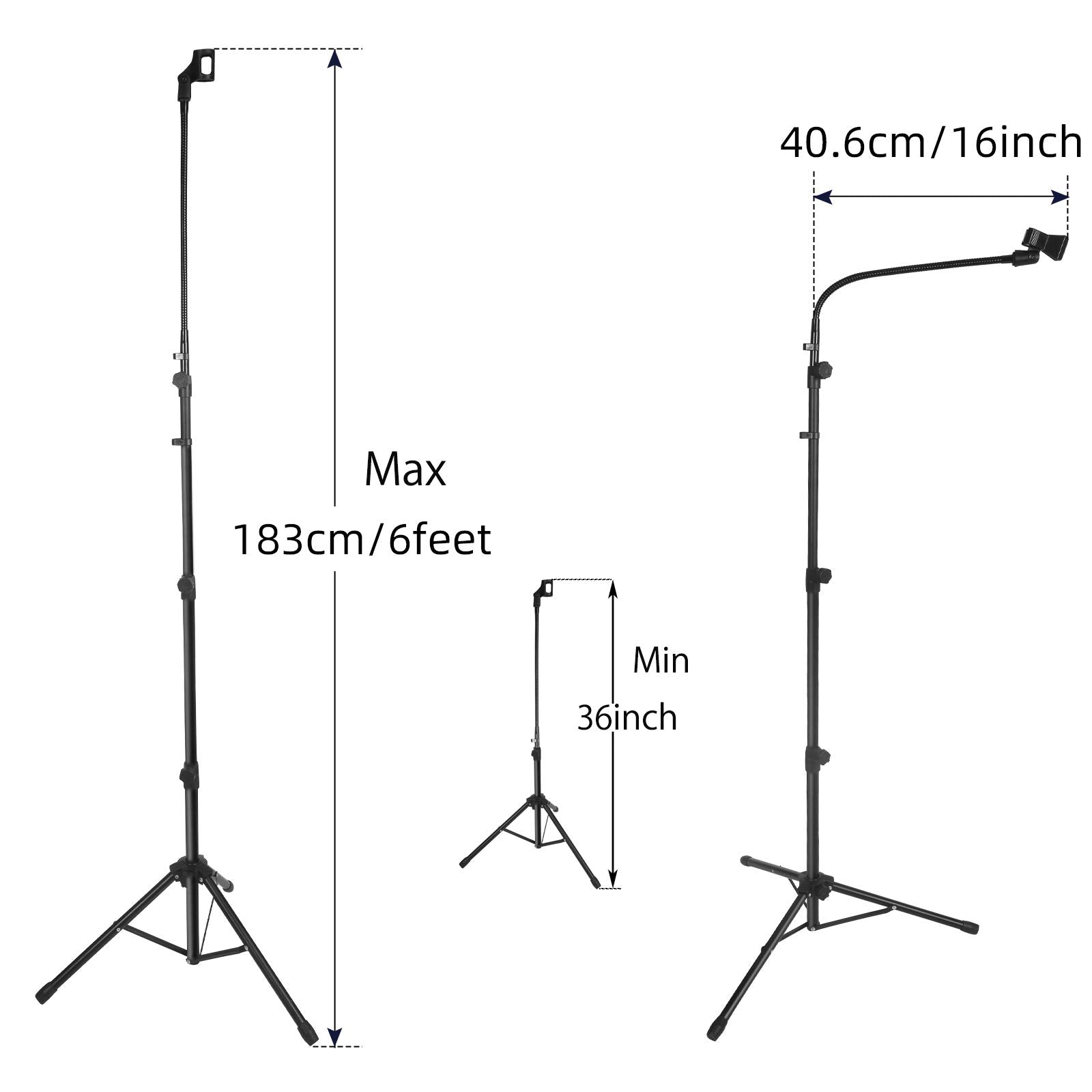 Mic Stand Boom Microphone Stands Tripod Gooseneck Mic Arm Stand Height Adjustable 3'  6' With Mic Clips And 3/8''   5/8'' Adapte