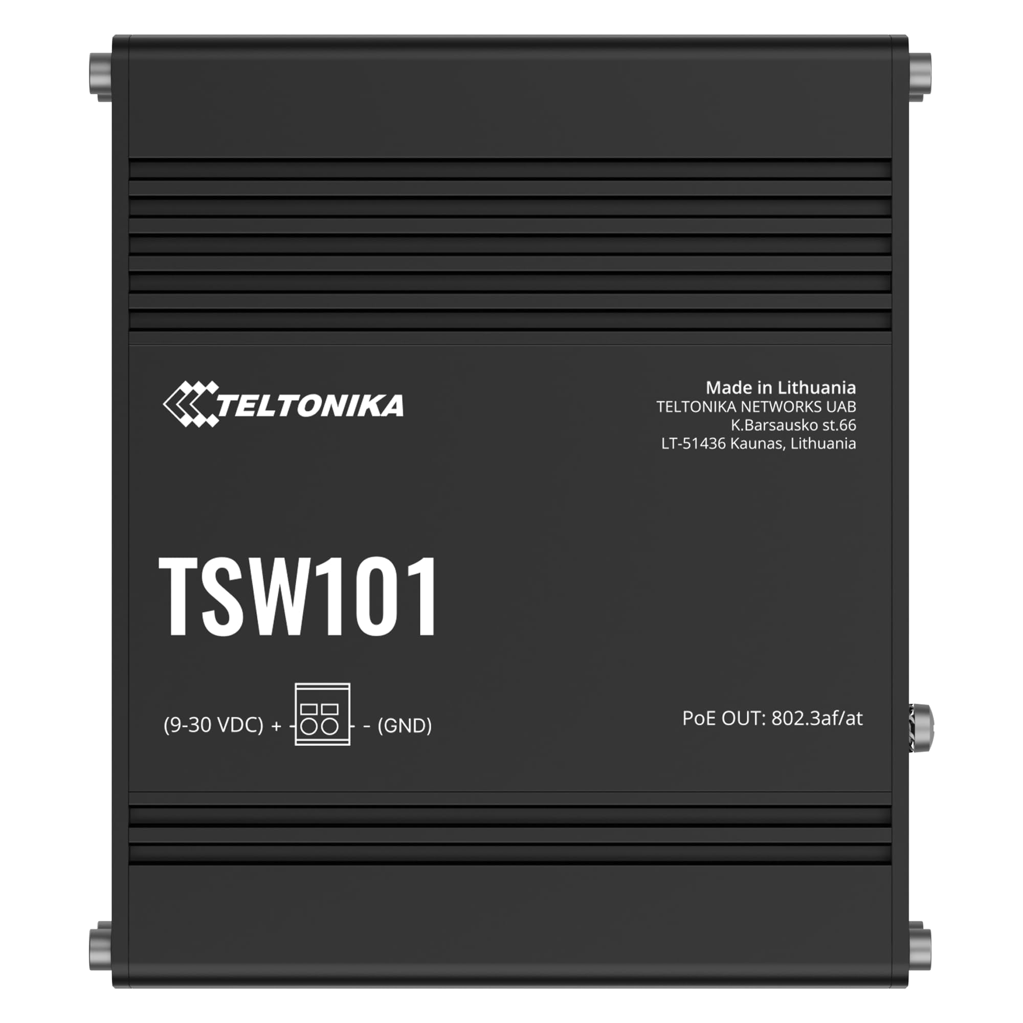 Teltonika TSW101 TSW101000001 Industrial Gigabit PoE+ Ethernet Switch, 5-Port Unmanaged Plug-and-Play, 4 PoE+ Ports, PROFINET Ce