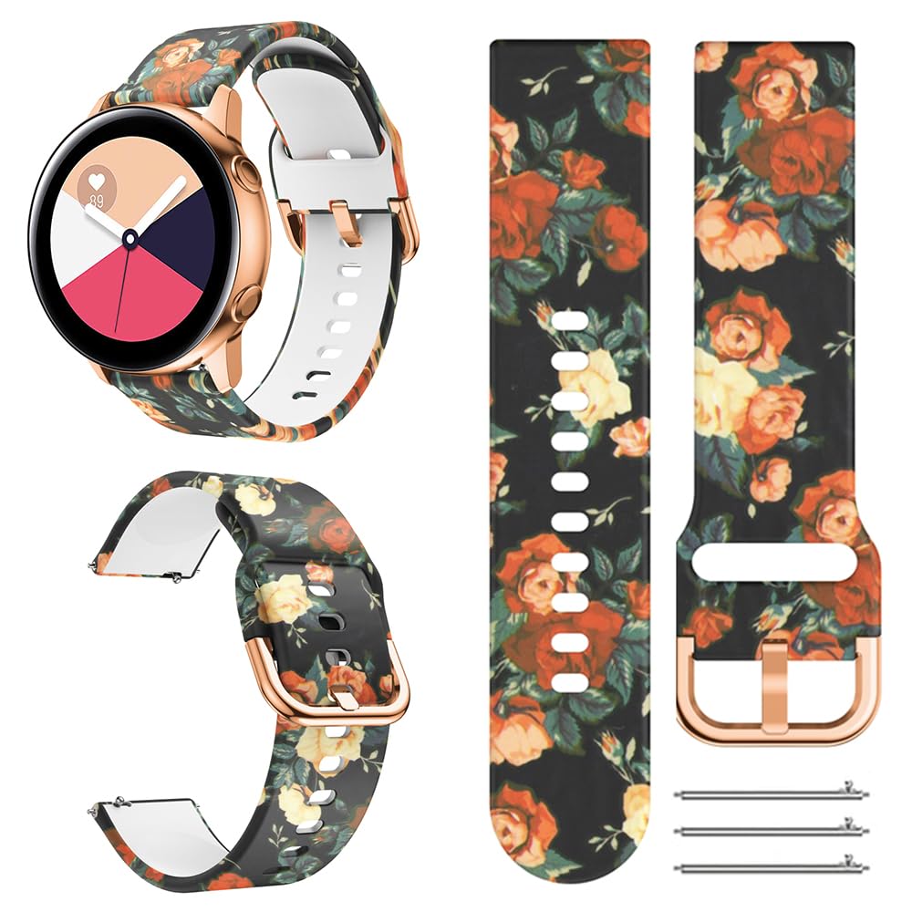 TOOLAIK 20mm Silicone Floral Watch Bands, Compatible With Samsung galaxy watch 7 6 5 4 Active 2/3/4/5, 40mm/44mm Band For Women 