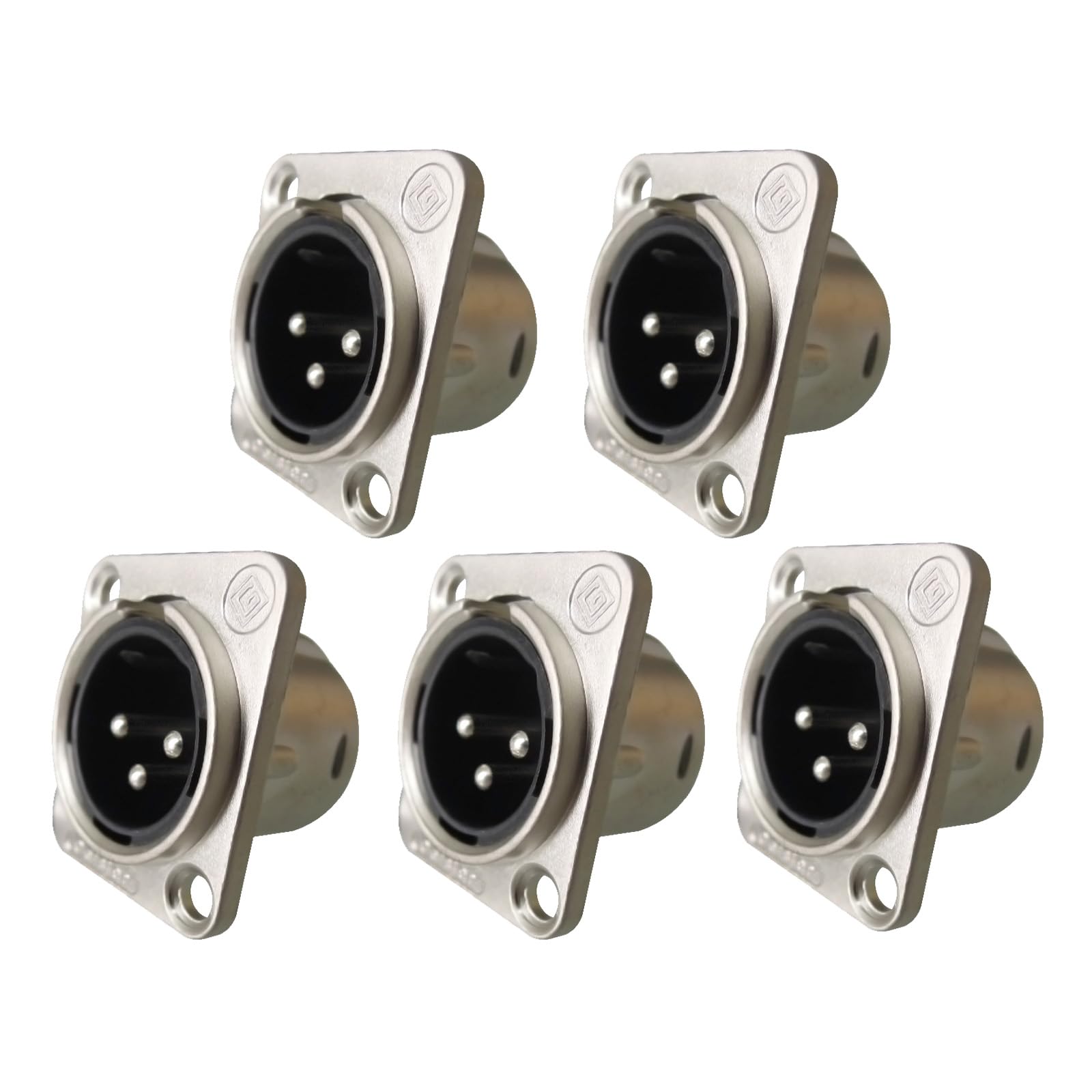 Riviera 5 Packs Xlr 3Pin Male Panel Mount Chassis, Fine Nickel Plated Housing With Silver Plated Contacts(5 Pack Silver Male)