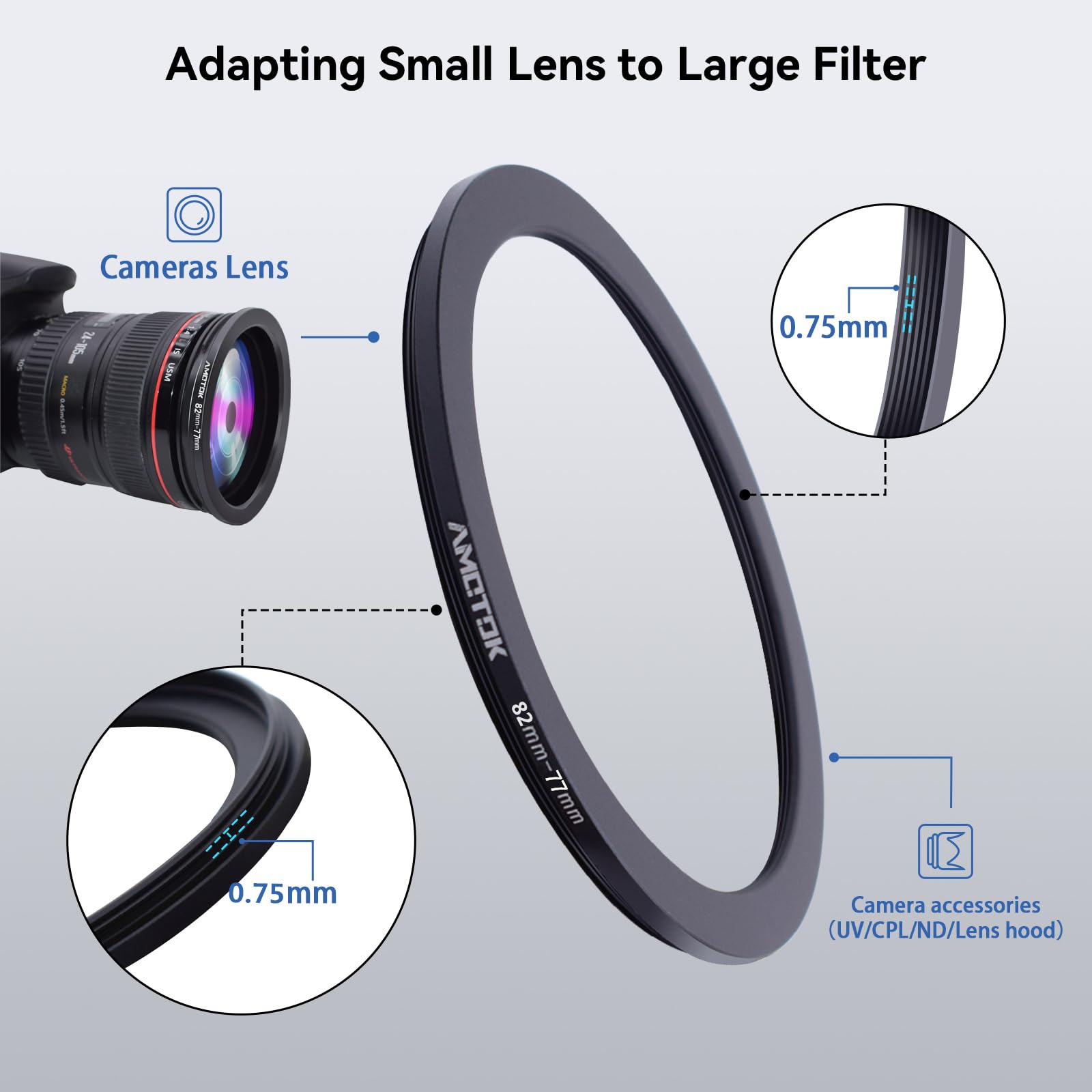 82Mm Lens To 77Mm Camera Lens Adapter,82Mm To 77Mm Filter Step Down Ring Adapter Ring,Compatible All 77Mm Filter Accessory