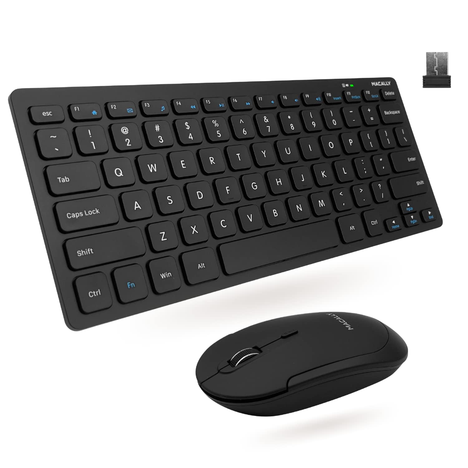 Macally Small Wireless Keyboard and Mouse Combo for PC - an Essential Work Duo - 2.4G - 78 Compact Key Cordless Mouse and Keyboa