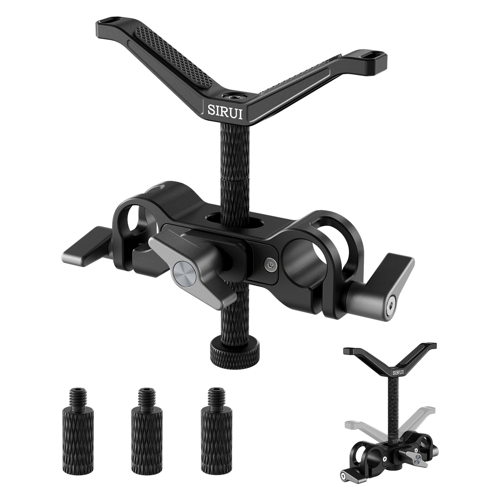 Sirui Camera Lens Support, Universal 15Mm Rail Telephoto Long Lens Support Bracket With Vertical And Horizontal Adjustment, 3 Extension Rods Lens Holder For Dslr Camera Shoulder Rig, Am Lb35