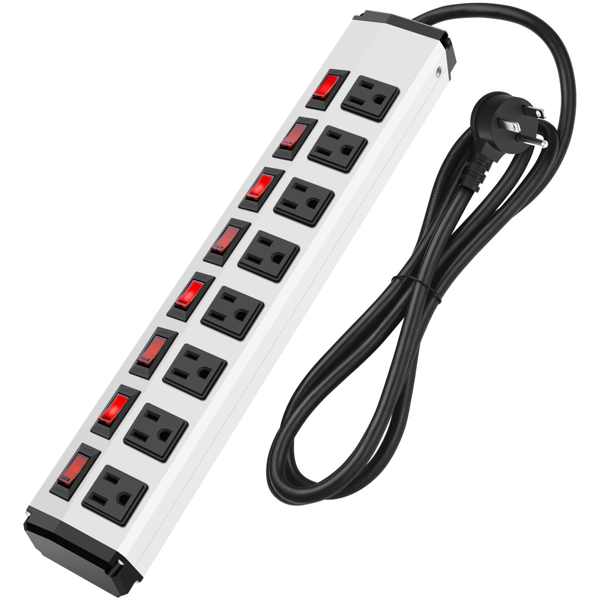 8 Outlet Metal Power Strip With Individual Switches,Heavy Duty Appliance Power Strip With Flat Plug,1200J Surge Protector,6Ft Ex