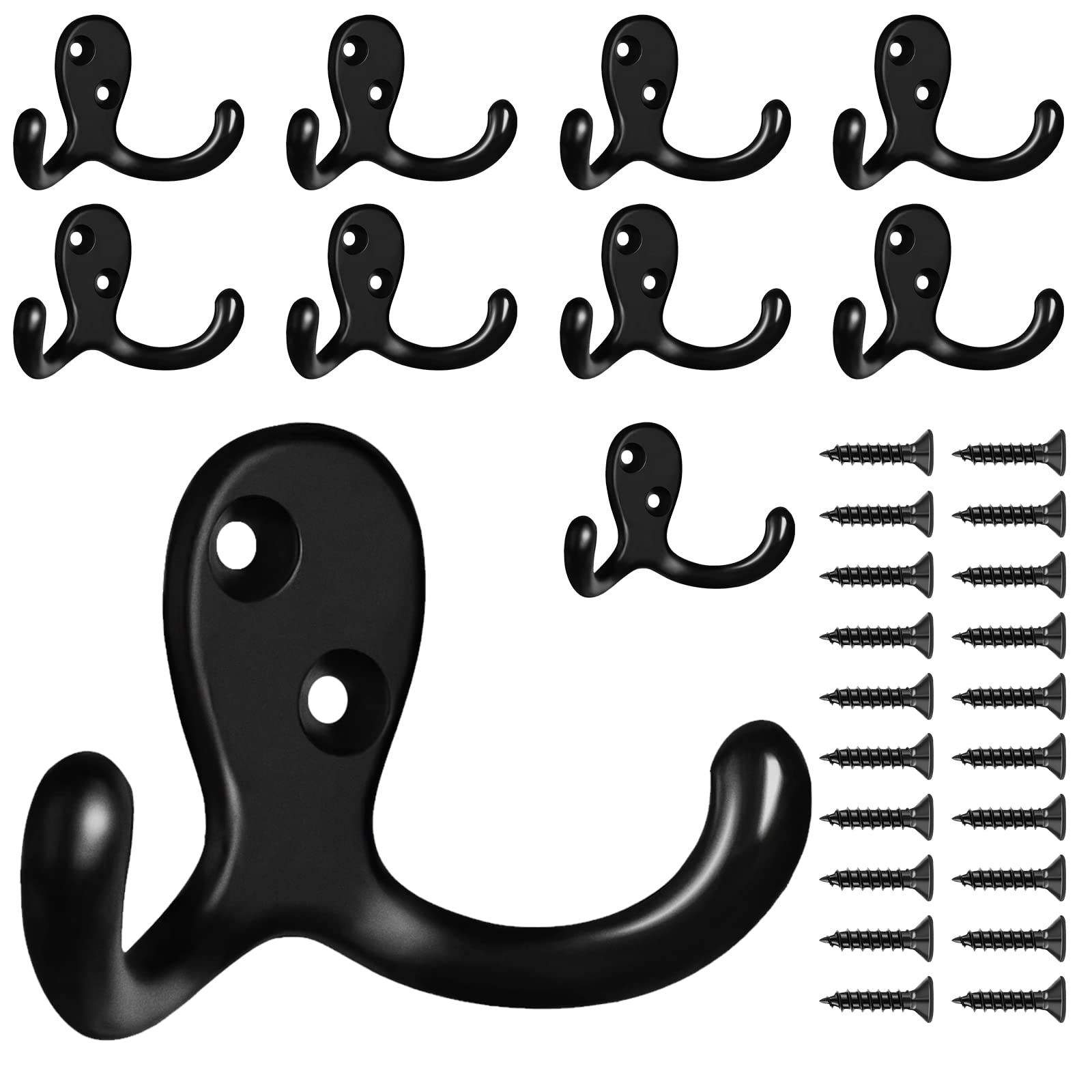 10 Pack coat Hooks,Wall Hooks,Heavy Duty Double Prong coat Hooks Wall Mounted, coat Hooks for Wall Hooks for Hanging with 20 Scr